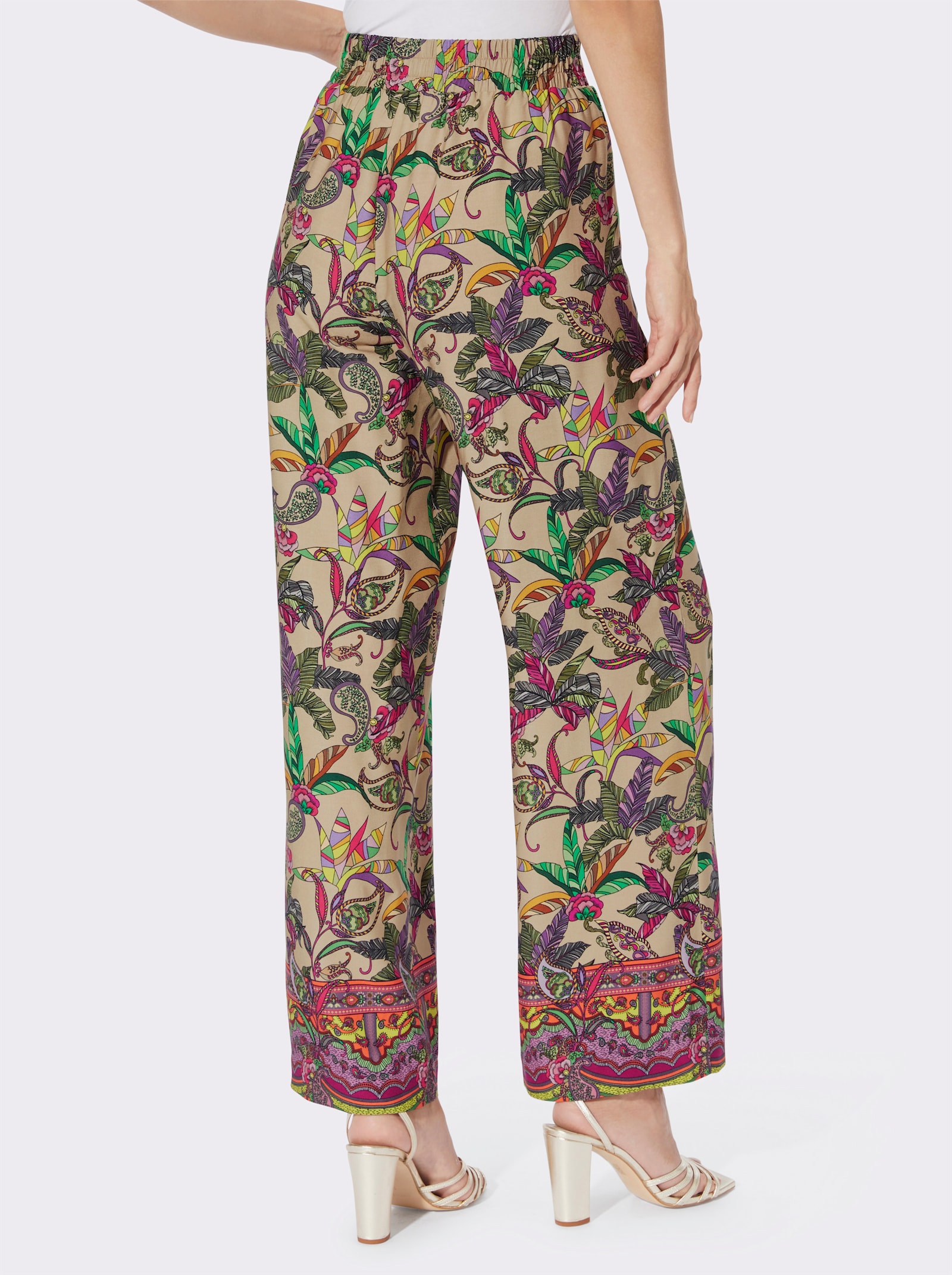 heine Druckhose mit weiten Beinen - beige-oliv-bedruckt