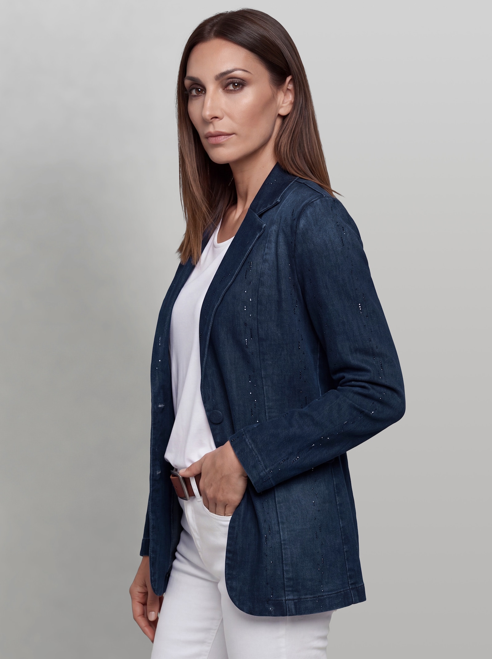 heine Jeansblazer mit Glitzersteinchen - dark blue