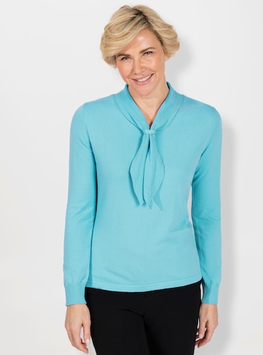 Langarm-Pullover mit Schluppe - aquamarin