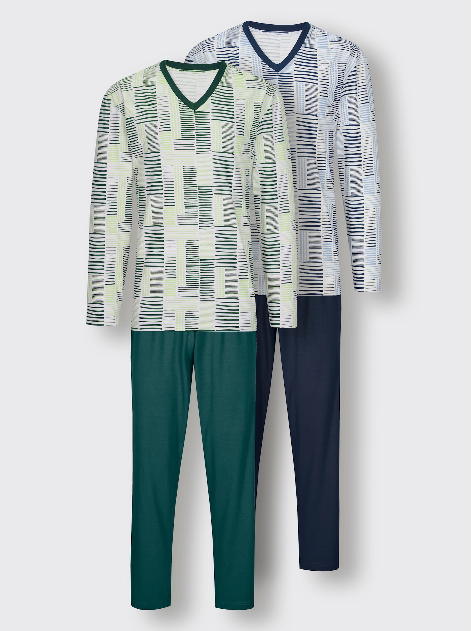 wäschepur men Schlafanzüge - ecru-dunkelblau + ecru-petrol