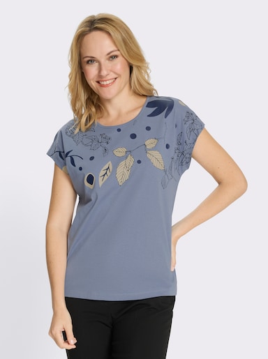 Rundhalsshirt mit platziertem Druck - taubenblau-dunkelblau-bedruckt