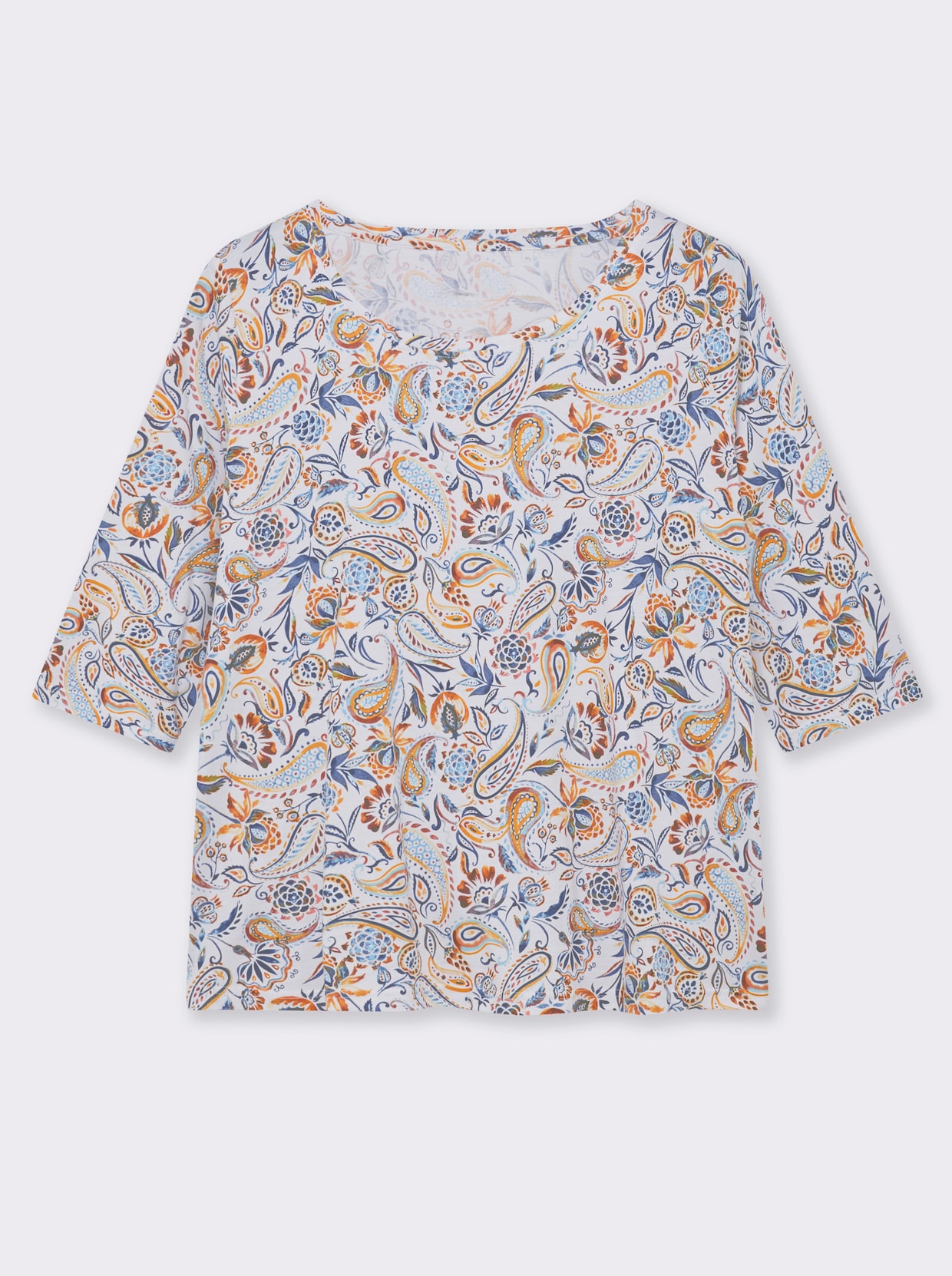 Print-Shirt mit 3/4-Ärmeln - ocker-jeansblau-bedruckt