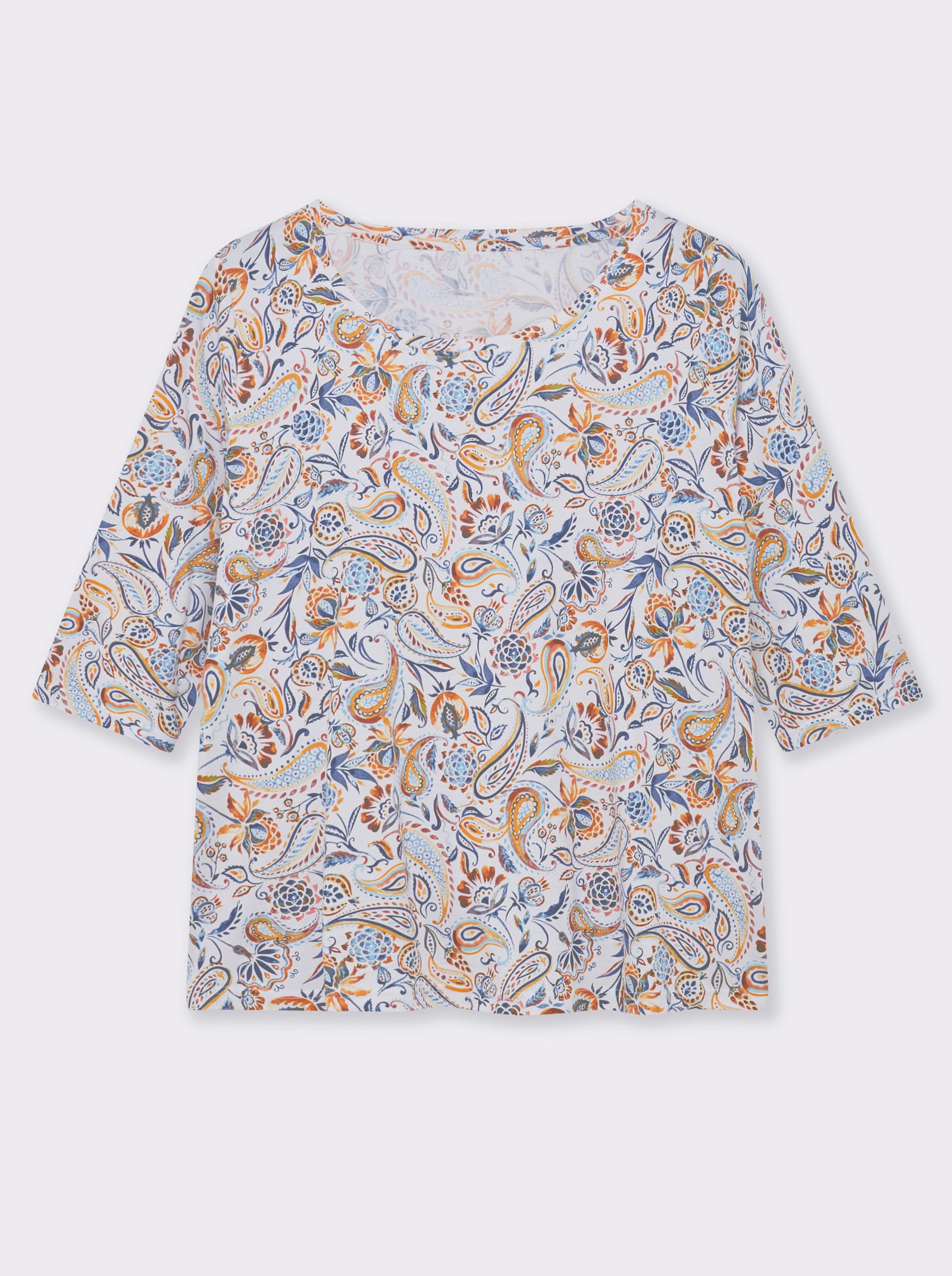 Print-Shirt mit 3/4-Ärmeln - ocker-jeansblau-bedruckt