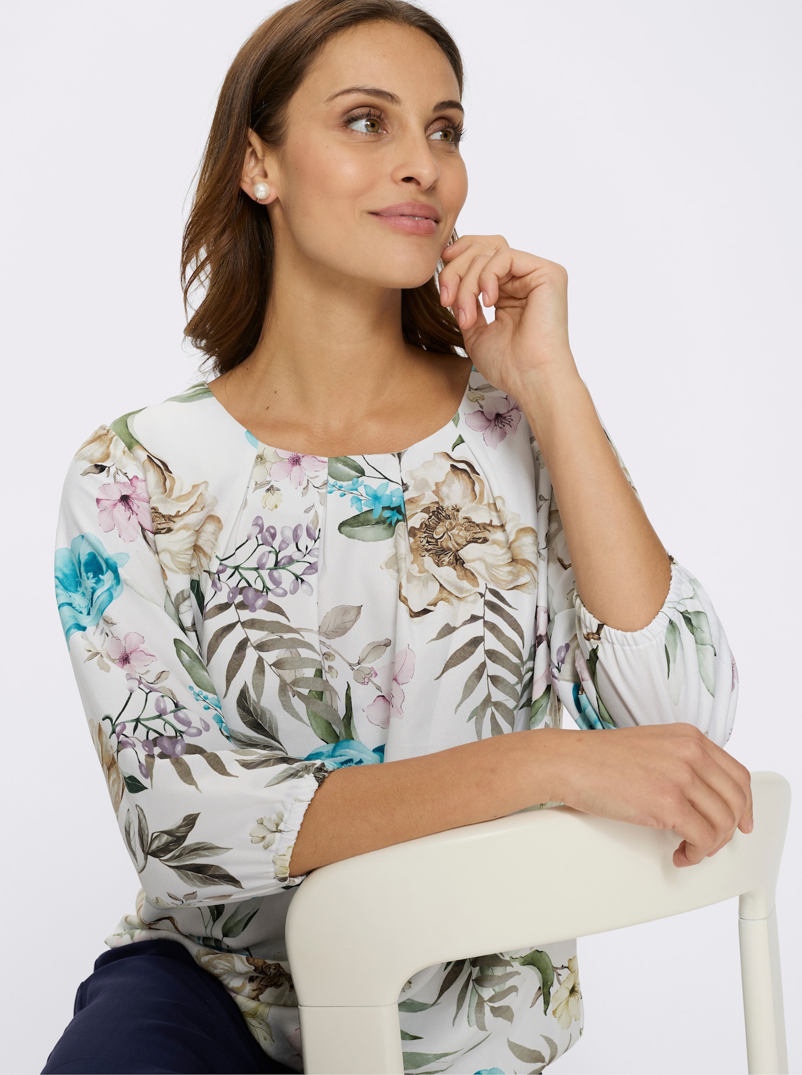 Druckbluse - ecru-rosé-bedruckt