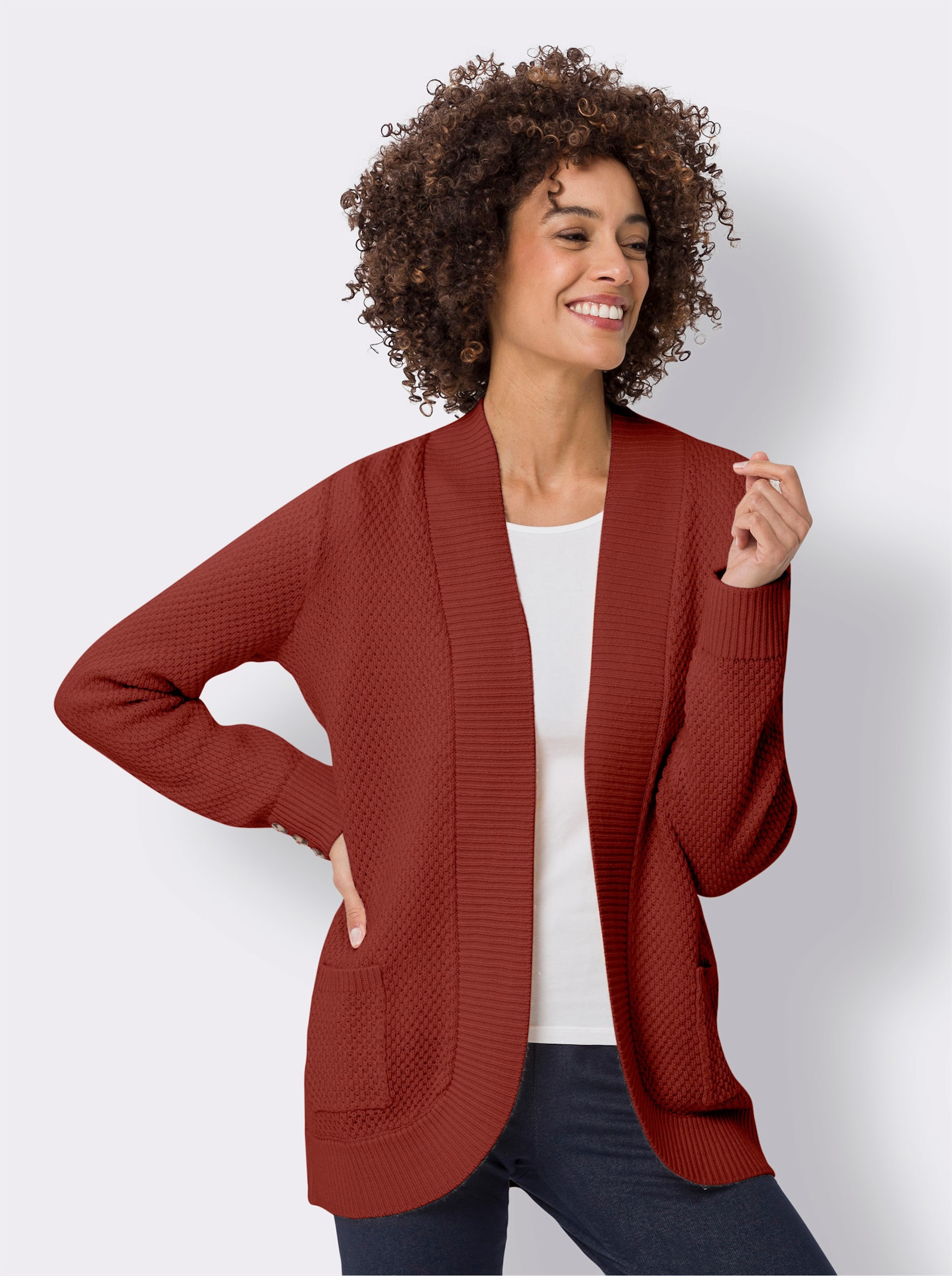 Strickjacke mit breiter Rippe - kirsche