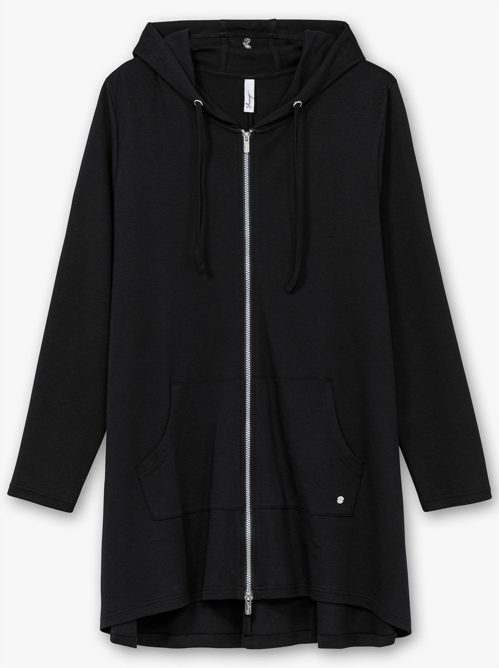 sheego Shirtjacke mit 2-Wege-Reißverschluss, Longform - schwarz