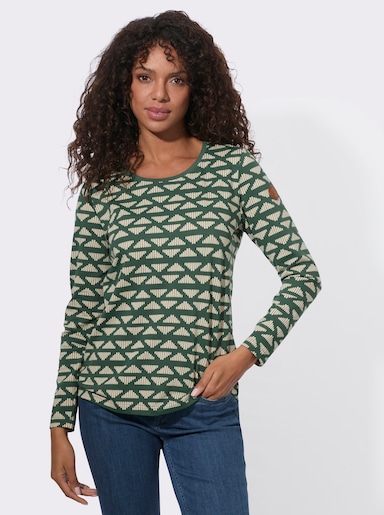 Ringelshirt in Baumwoll-Stretch-Qualität - moos-sand-bedruckt