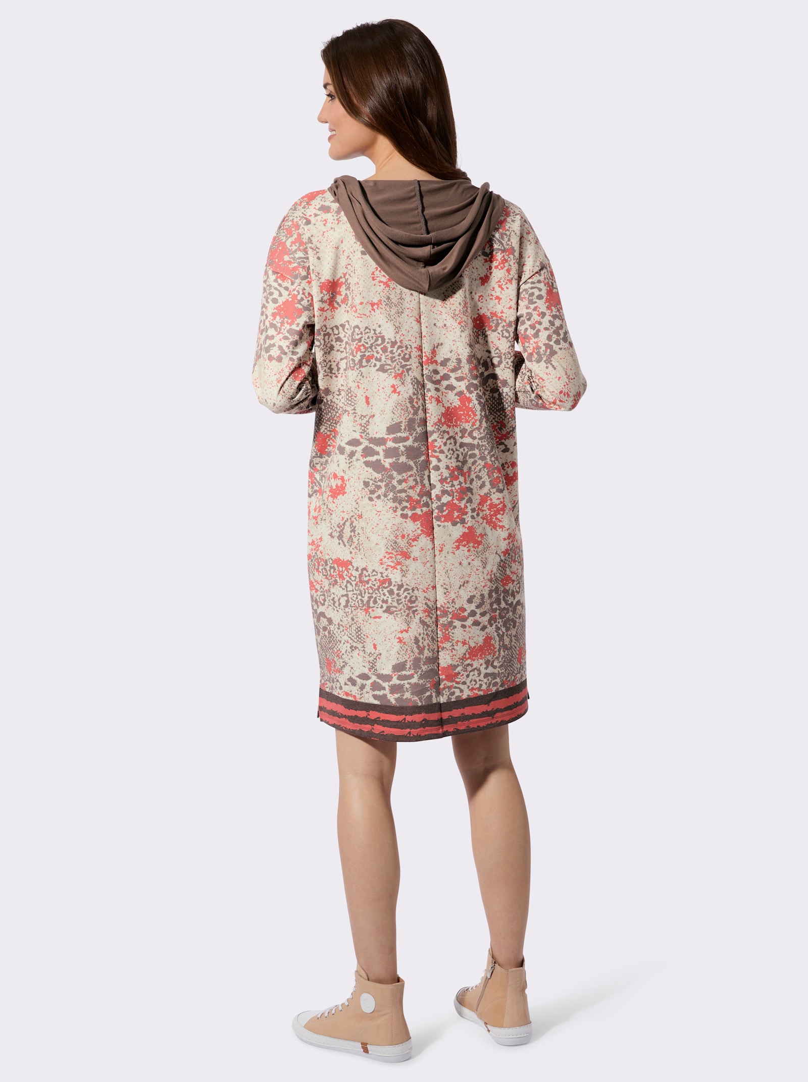 Druckkleid im Animal-Mustermix - sand-dunkeltaupe-bedruckt