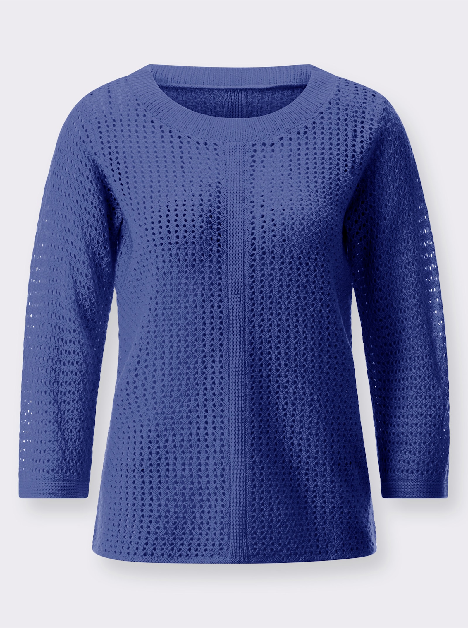 Ajourpullover mit weitem Rundhals-Ausschnitt - royalblau