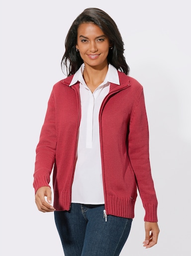 Strickjacke mit 2-Wege-Reißverschluss - korallenrot