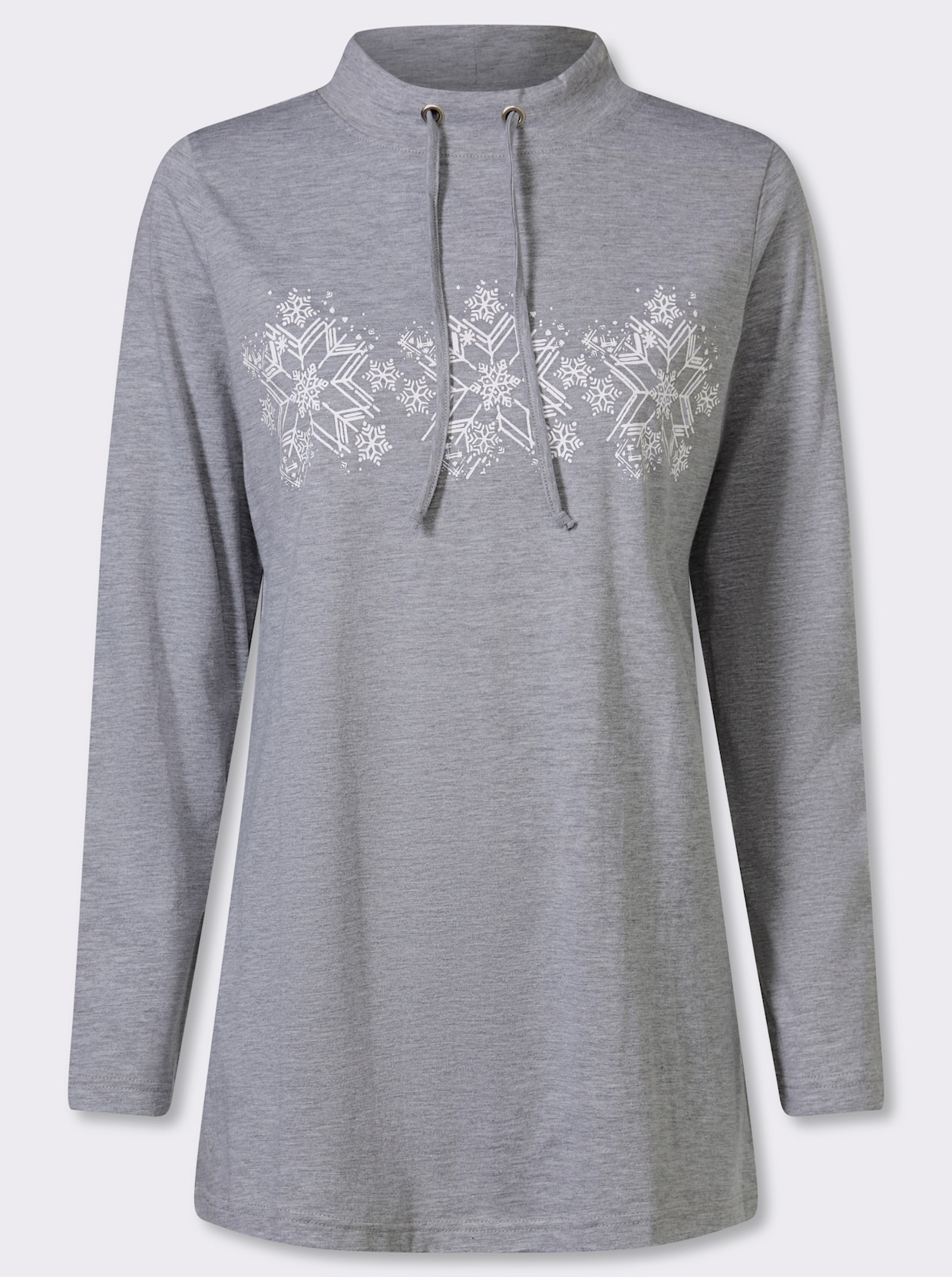 Lang shirt met sneeuwvlokkenprint - grijs gemêleerd/ecru