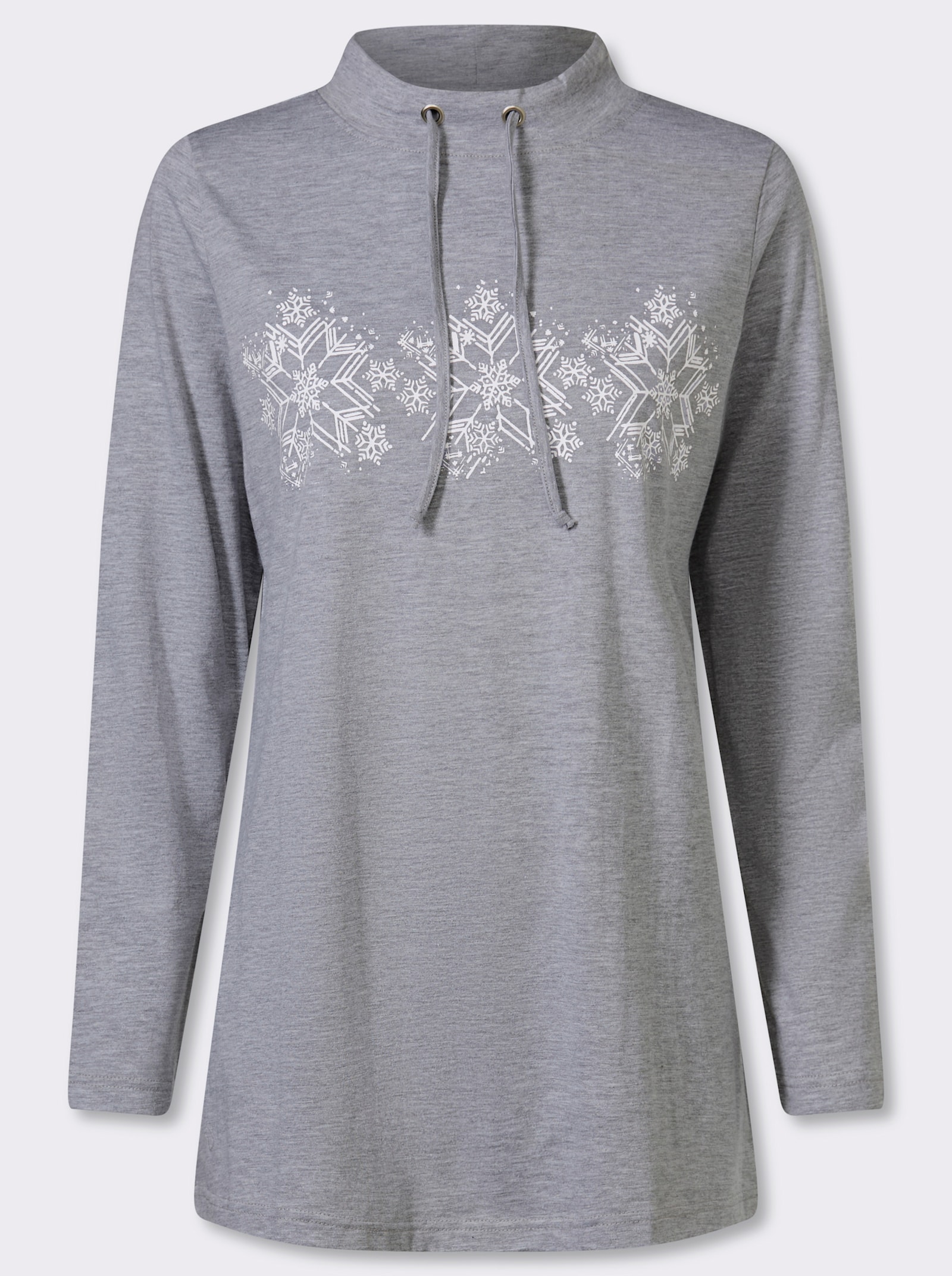 Lang shirt met sneeuwvlokkenprint - grijs gemêleerd/ecru