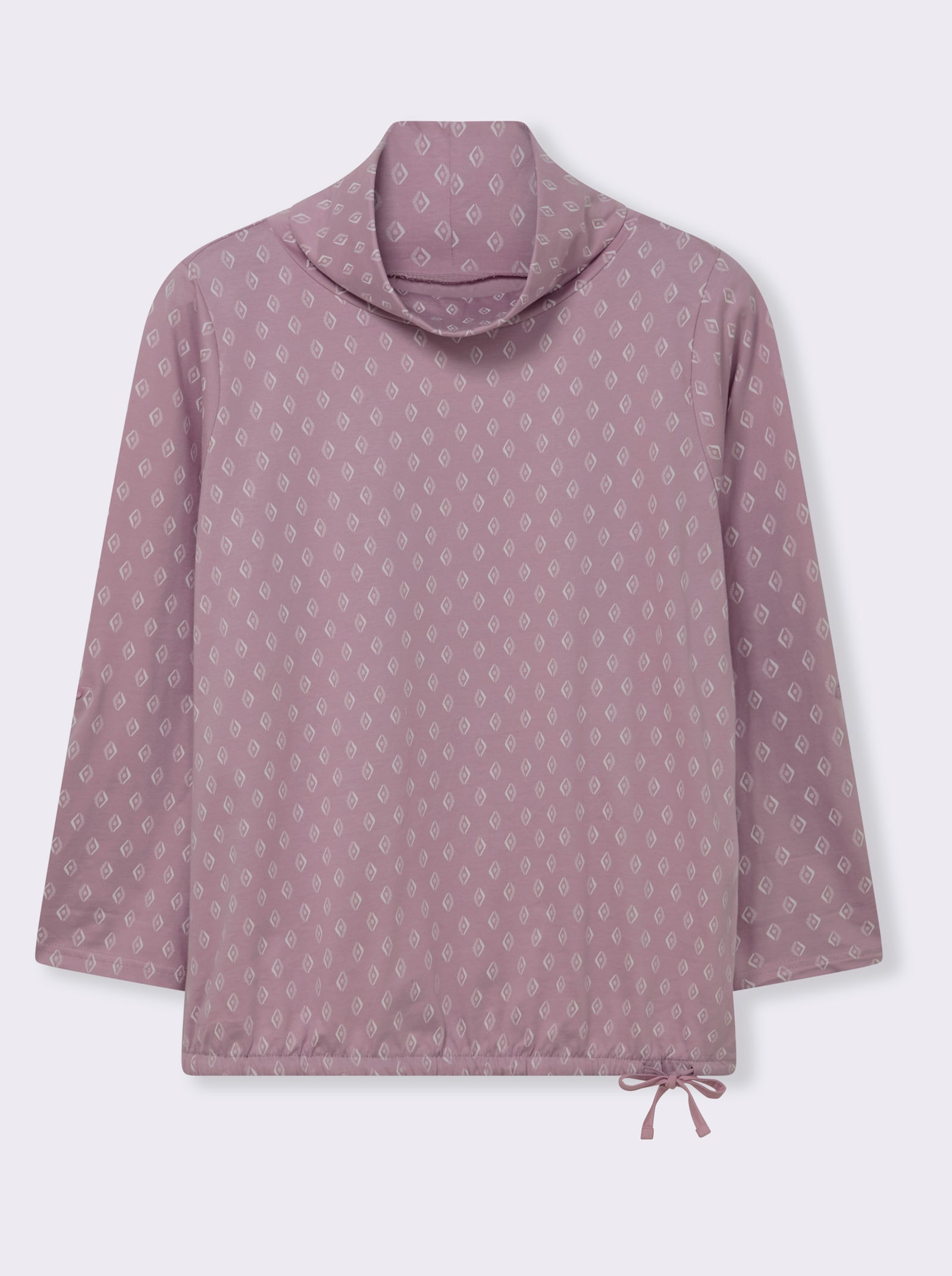 Rollkragenshirt Mit Krempel-Ärmel - mauve-ecru-bedruckt