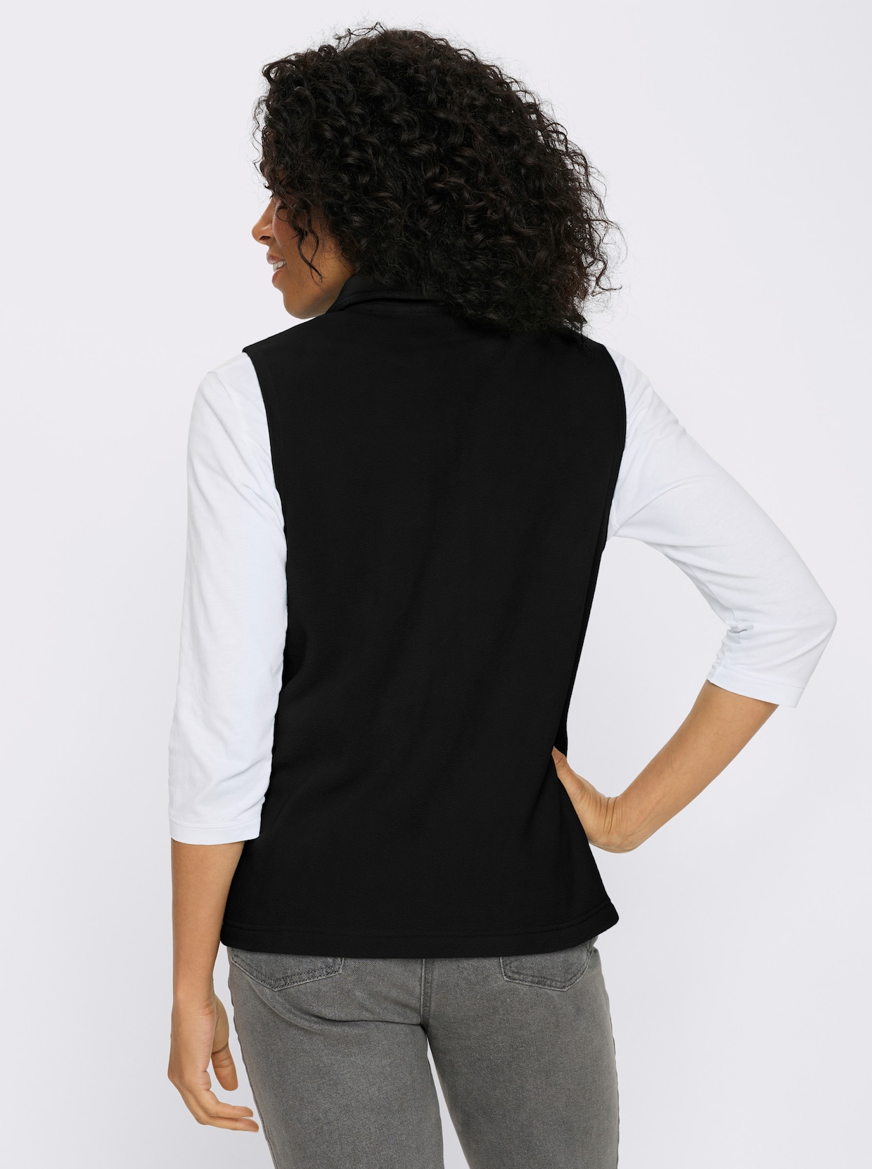 Fleecegilet met opstaande kraag - zwart