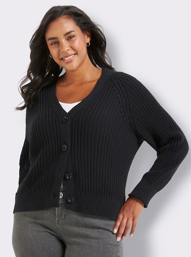 Strickjacke in Grobstrick-Muster - schwarz