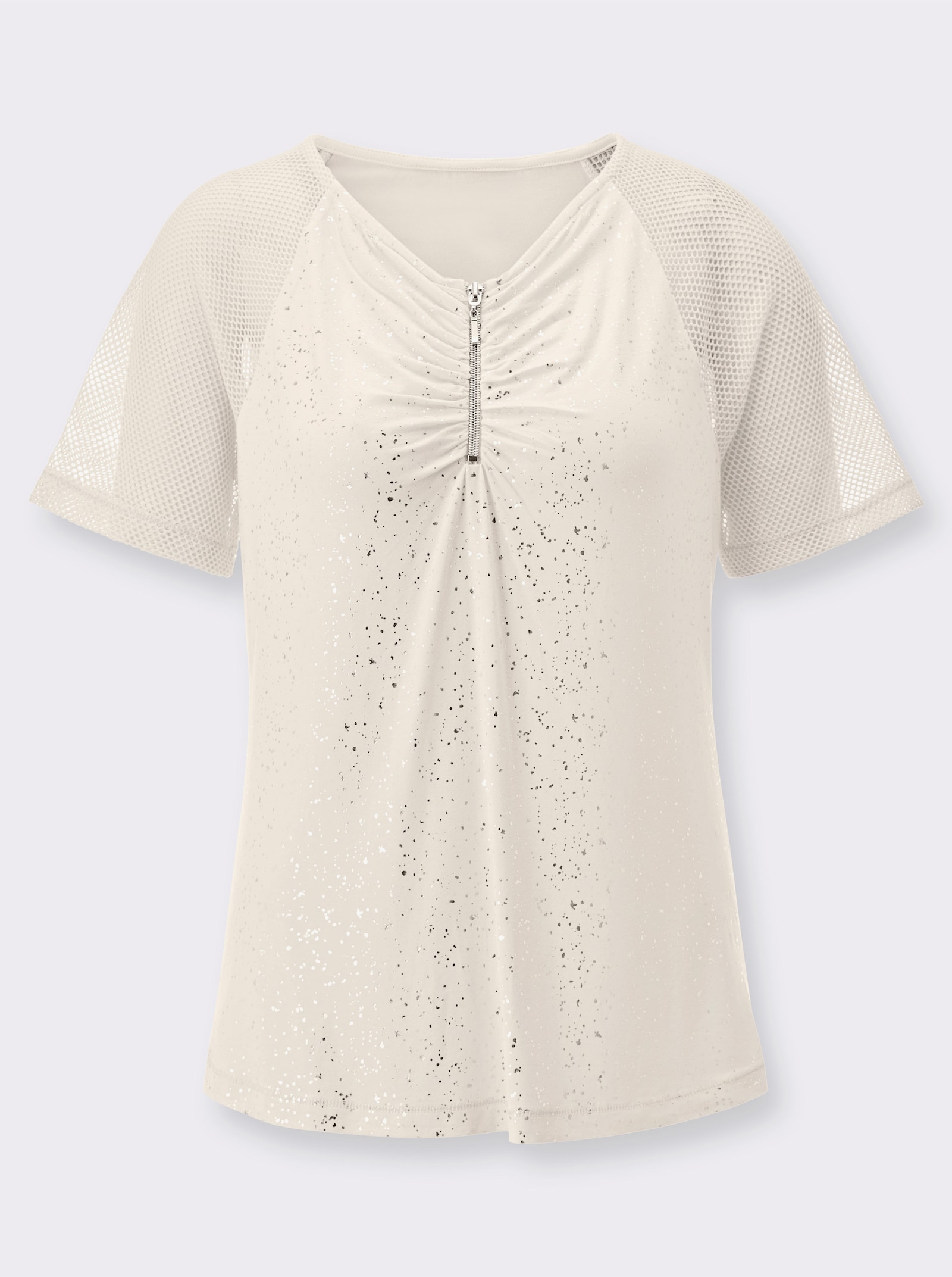 Kurzarmshirt mit glänzendem Folienprint - champagner-silberfarben-bedruckt