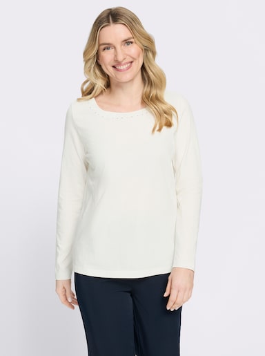 Langarmshirt mit Glitzersteinchen - ecru