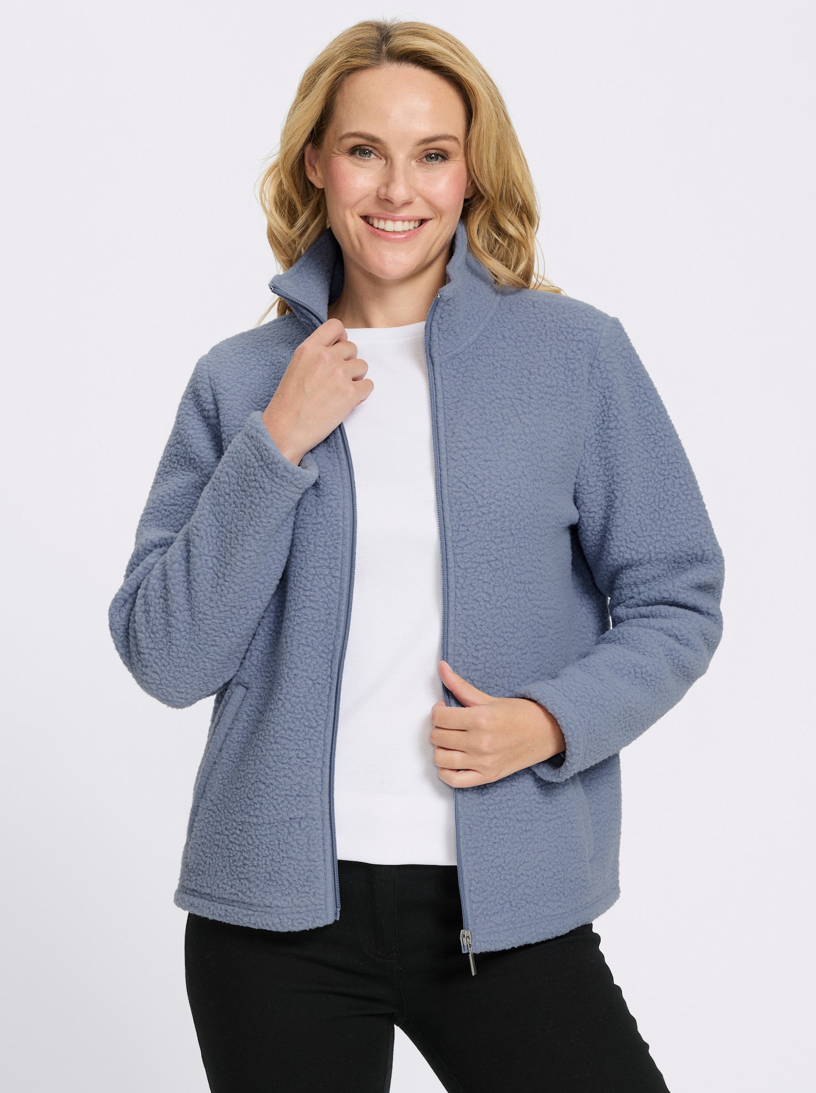 Fleecejacke mit Stehkragen - taubenblau