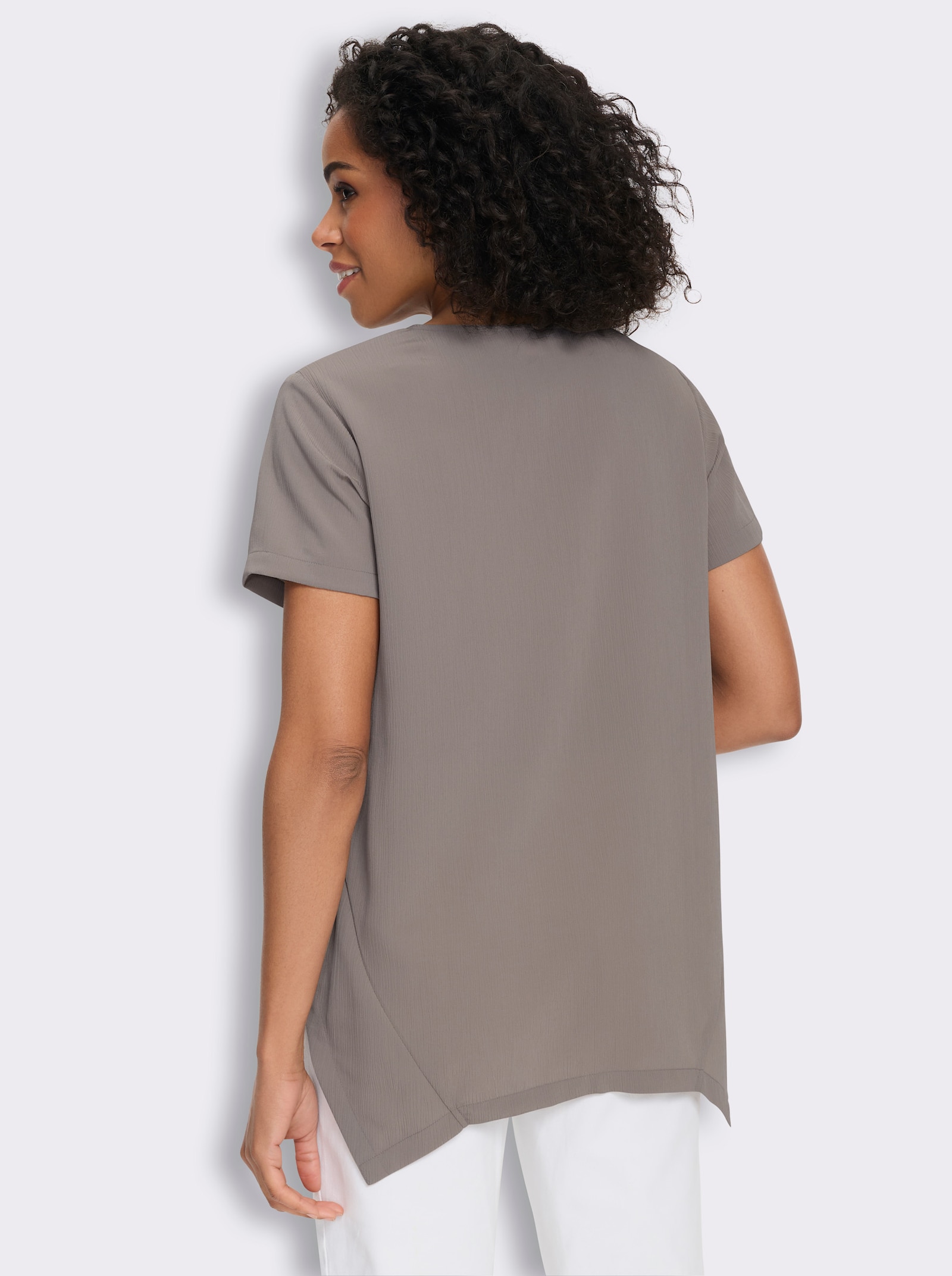 Longbluse mit Zipfelsaum, pflegeleicht - taupe
