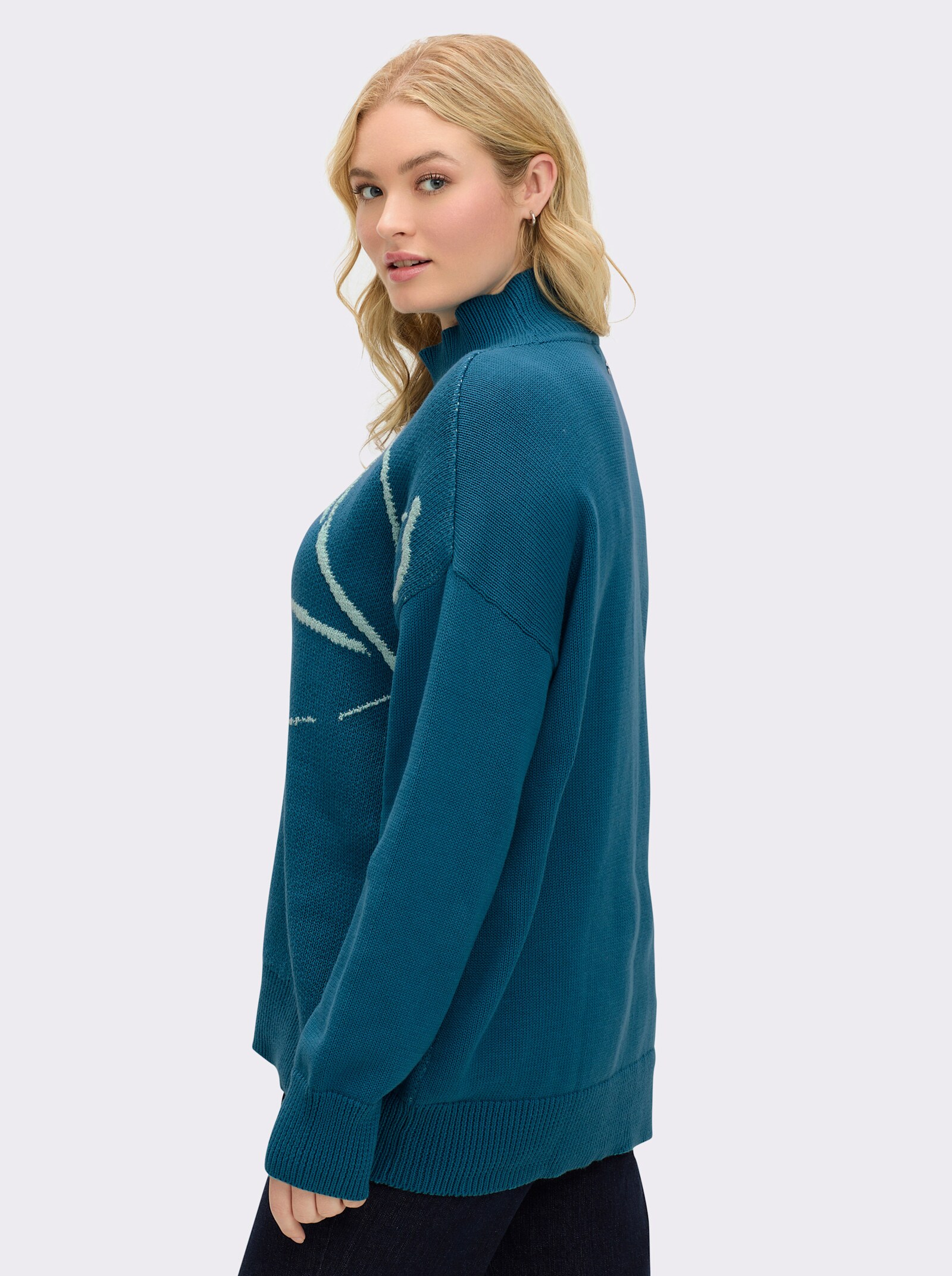 sheego Pullover met glinsterend intarsiapatroon - topaas/kalkmint gedessineerd