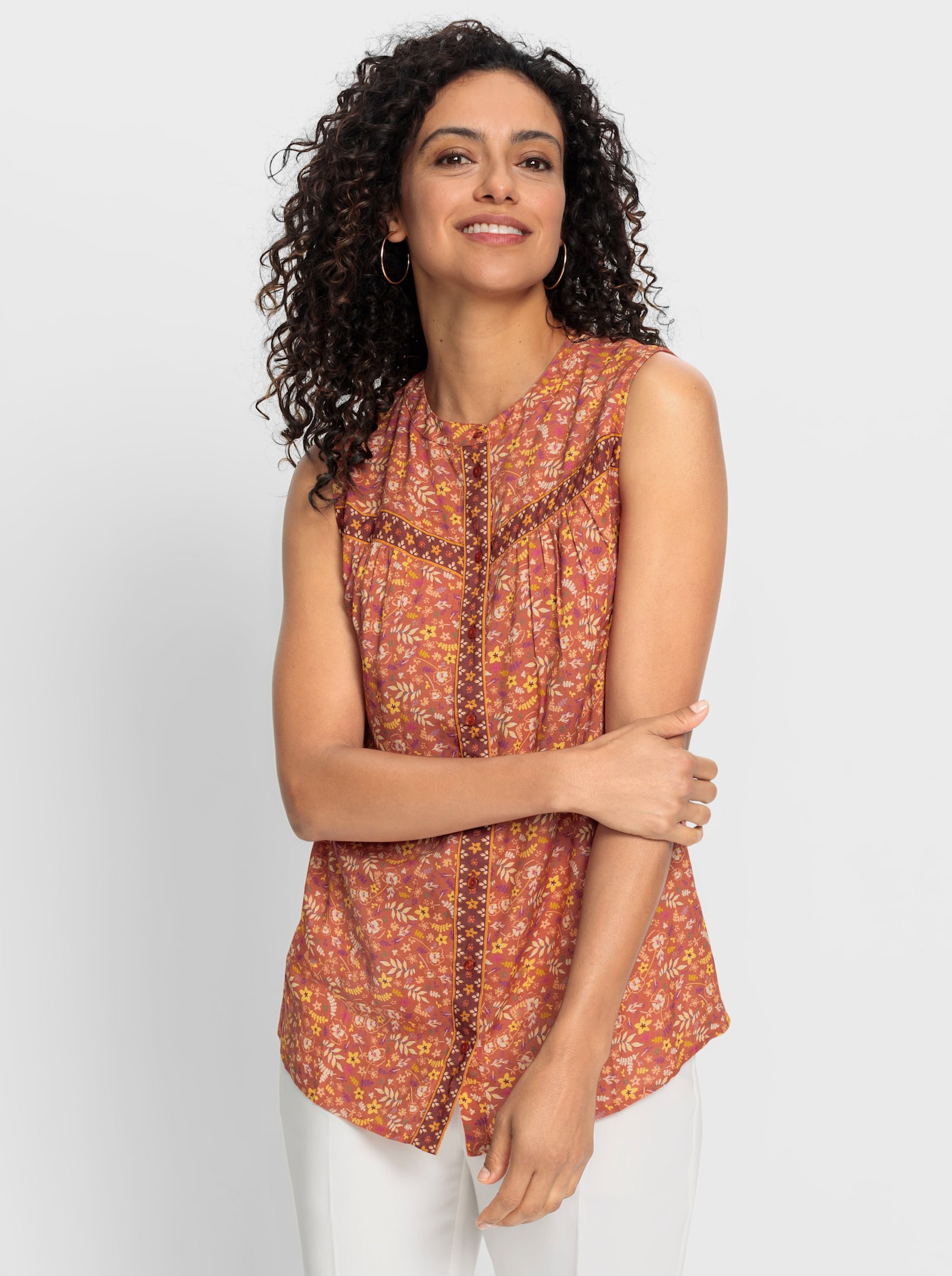 Druckbluse im Blümchenmuster - papaya-rotbraun-bedruckt