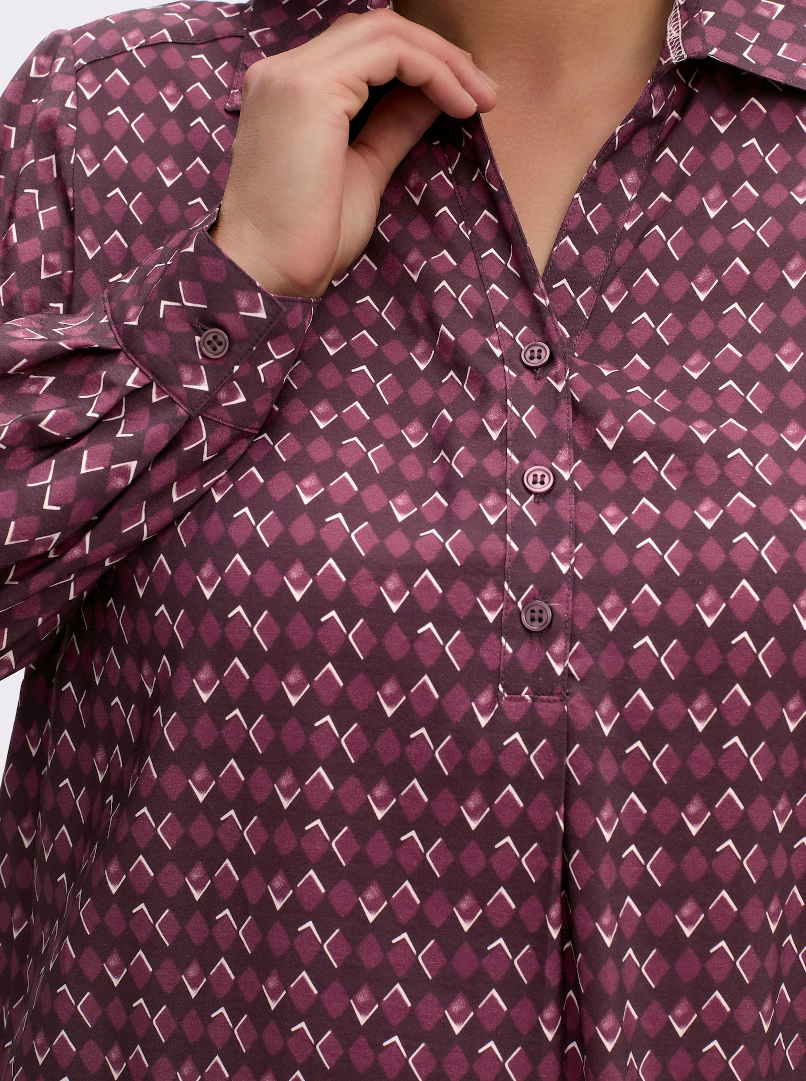 sheego Tunika mit Alloverdruck und Krempelfunktion - burgund-bordeaux-bedruckt