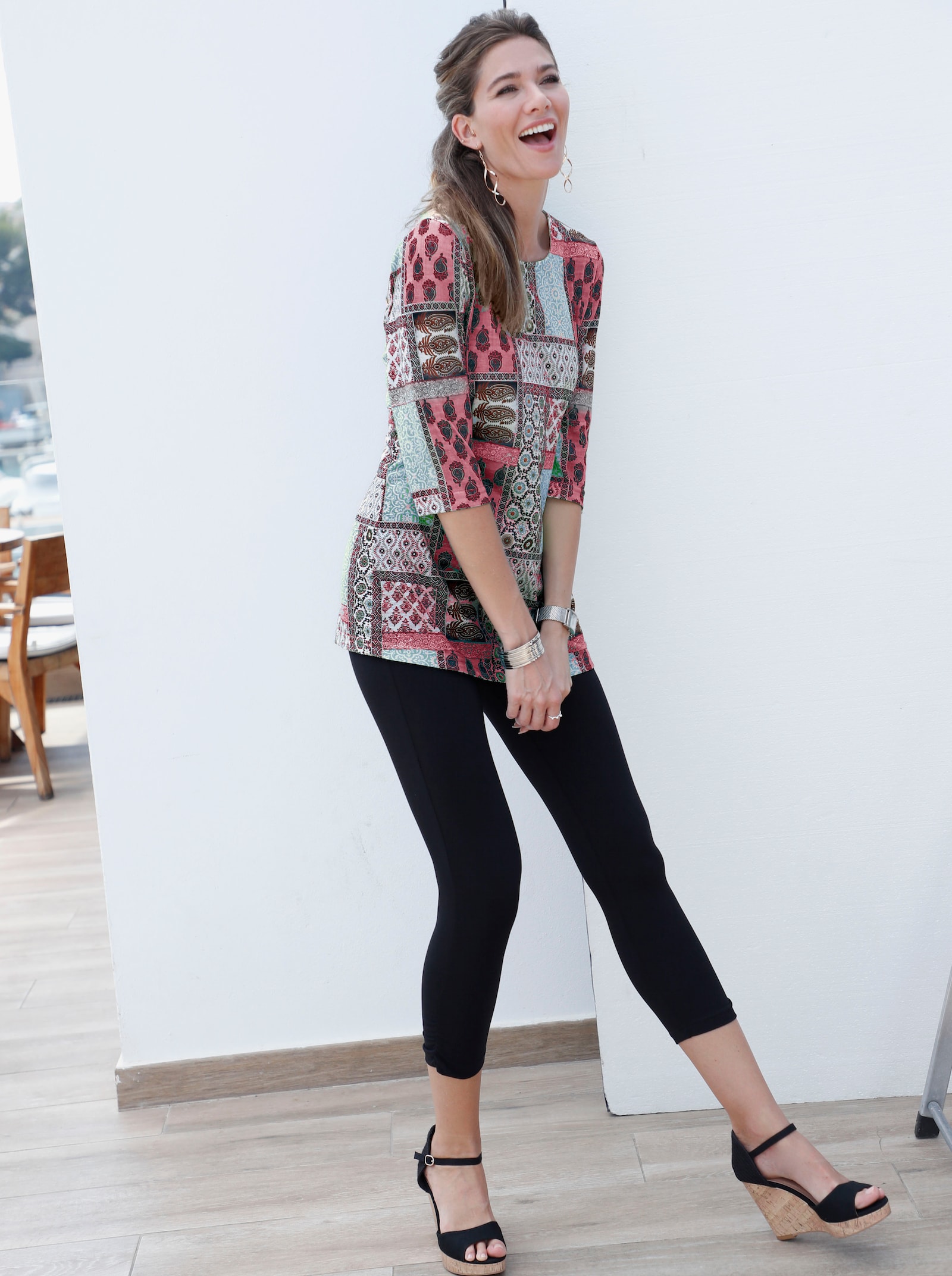 Shirt met print in patchworklook - bessenrood gedessineerd