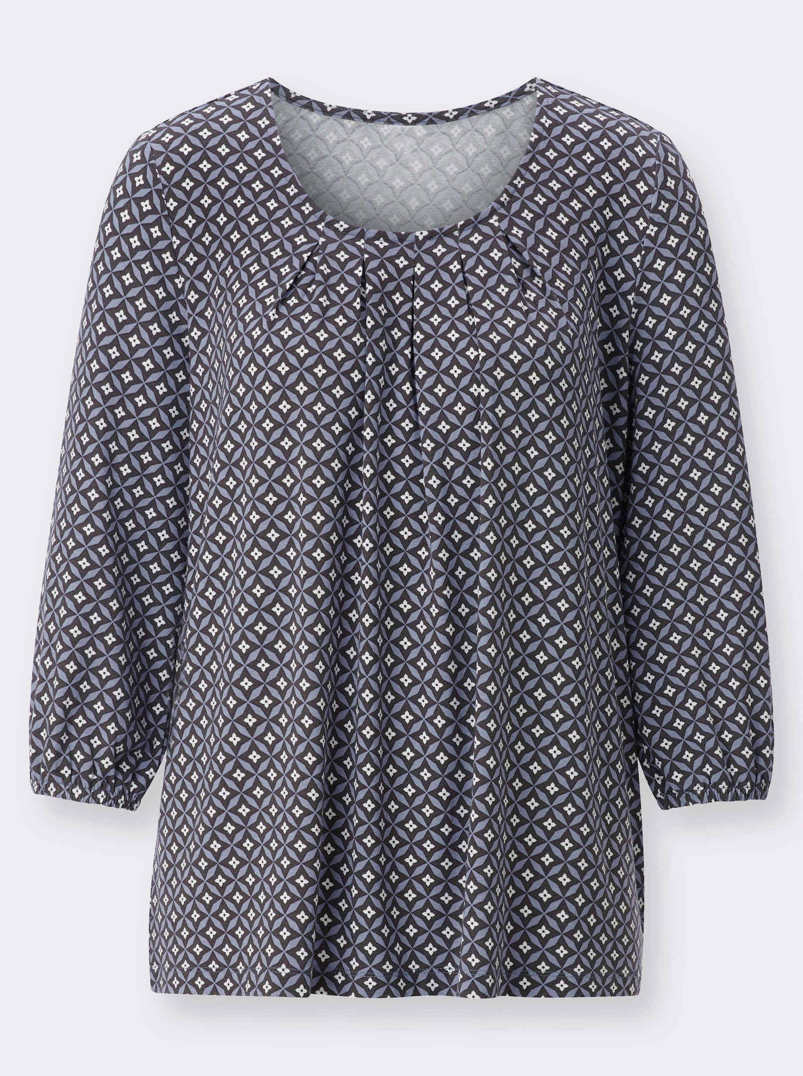  3/4-Arm-Shirt mit Gummizug am Ärmel - taubenblau-graphit-bedruckt