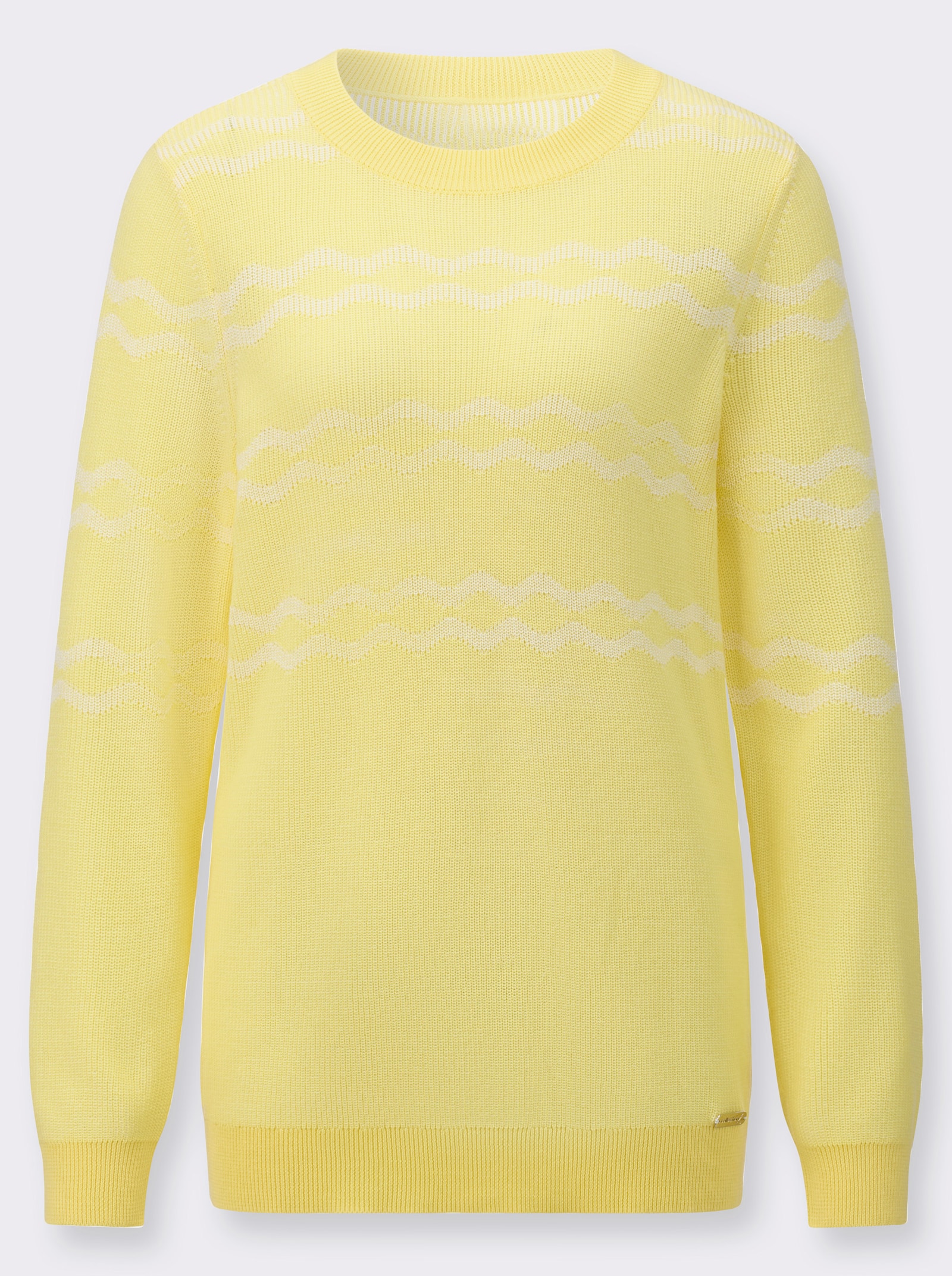 Pullover met ronde hals en geruit jacquardpatroon - citroen gemêleerd