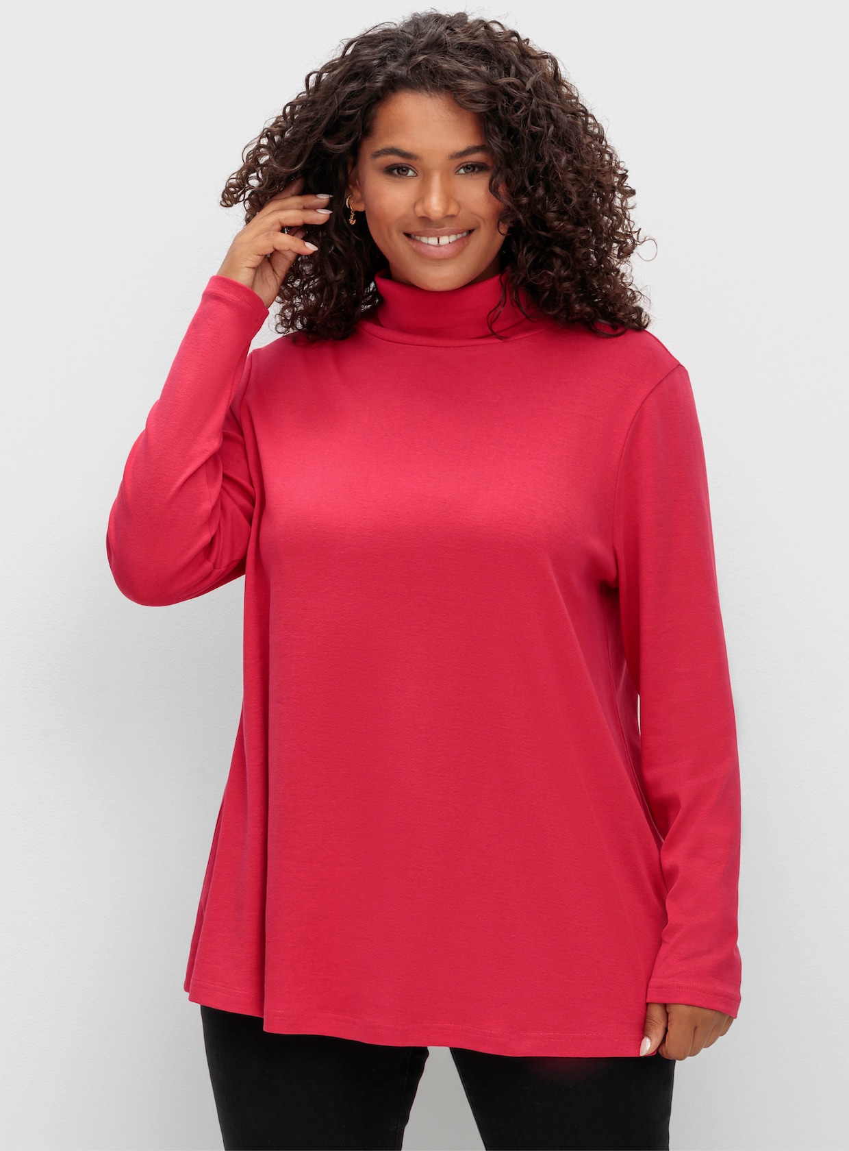 sheego Shirt met rolkraag - magenta