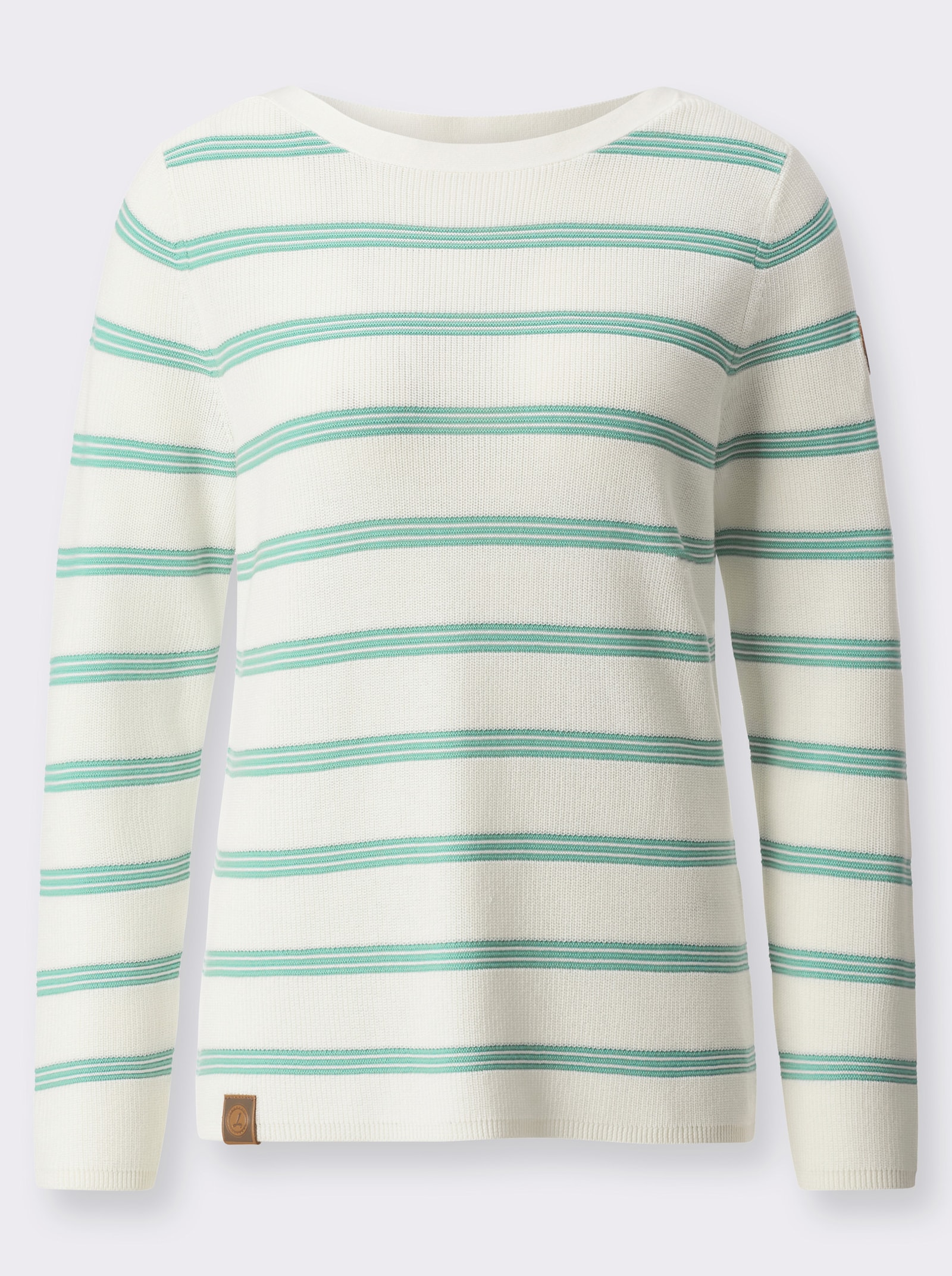 Svetr s lodičkovým výstřihem - šalvějová-ecru-proužek