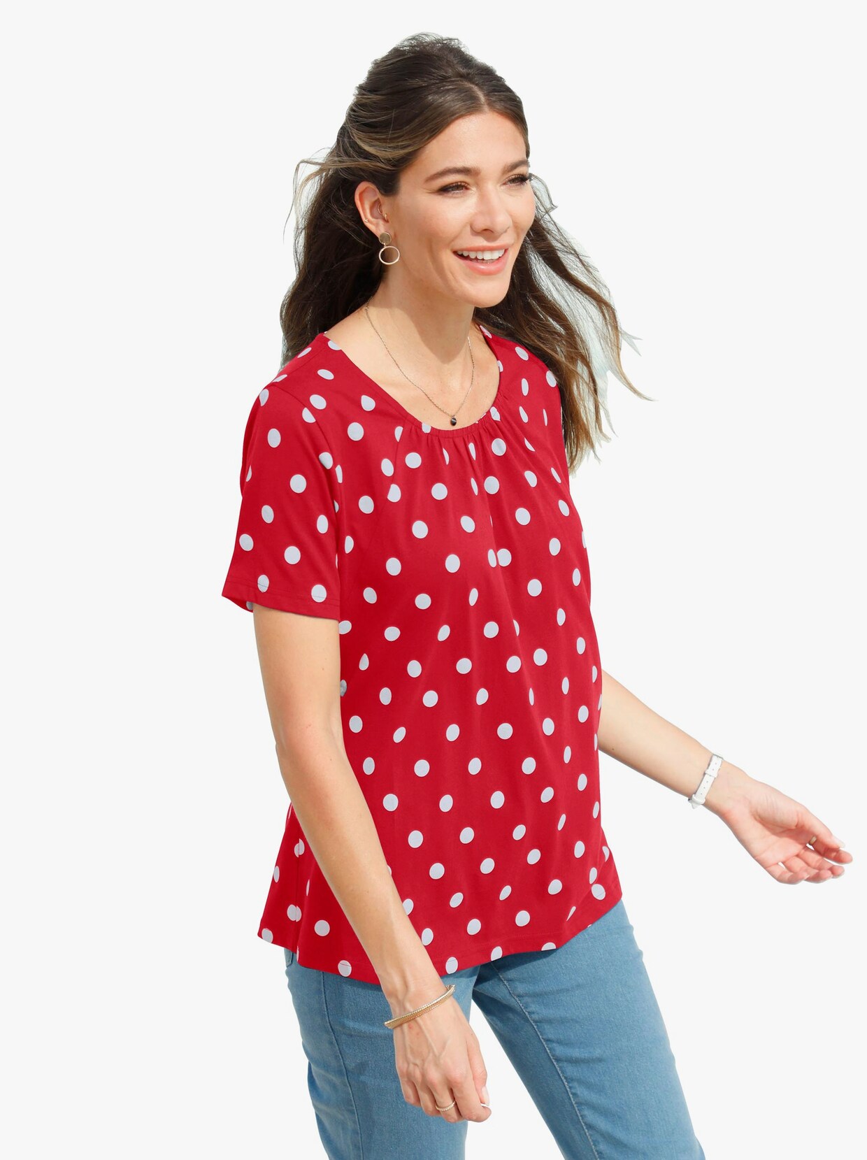 Tričko s krátkymi rukávmi - červené, bielobodkované