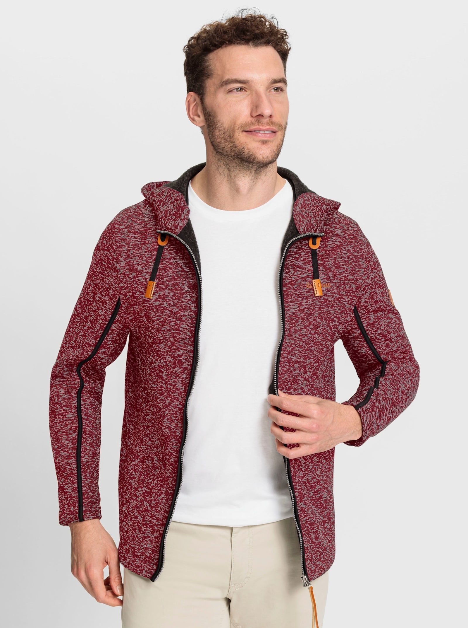 Marco Donati Pletená bunda-flauš, kapucňa - tmavočervená melírovaná