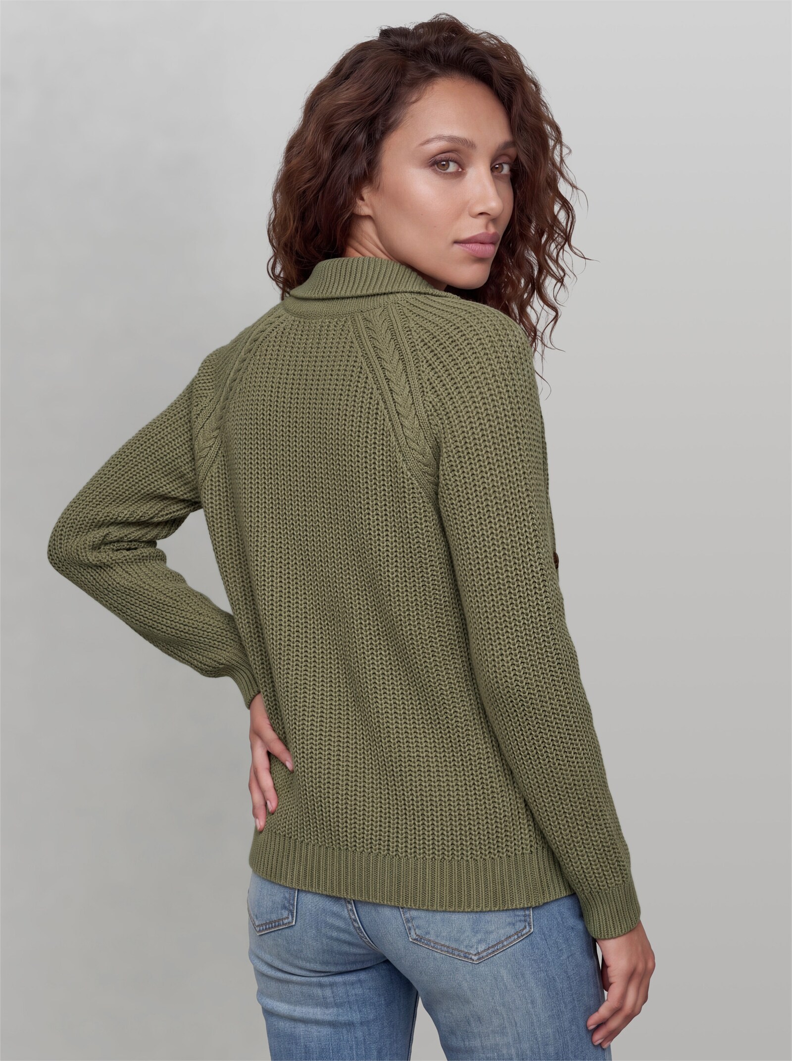 heine Strickjacke mit Polokragen - khaki