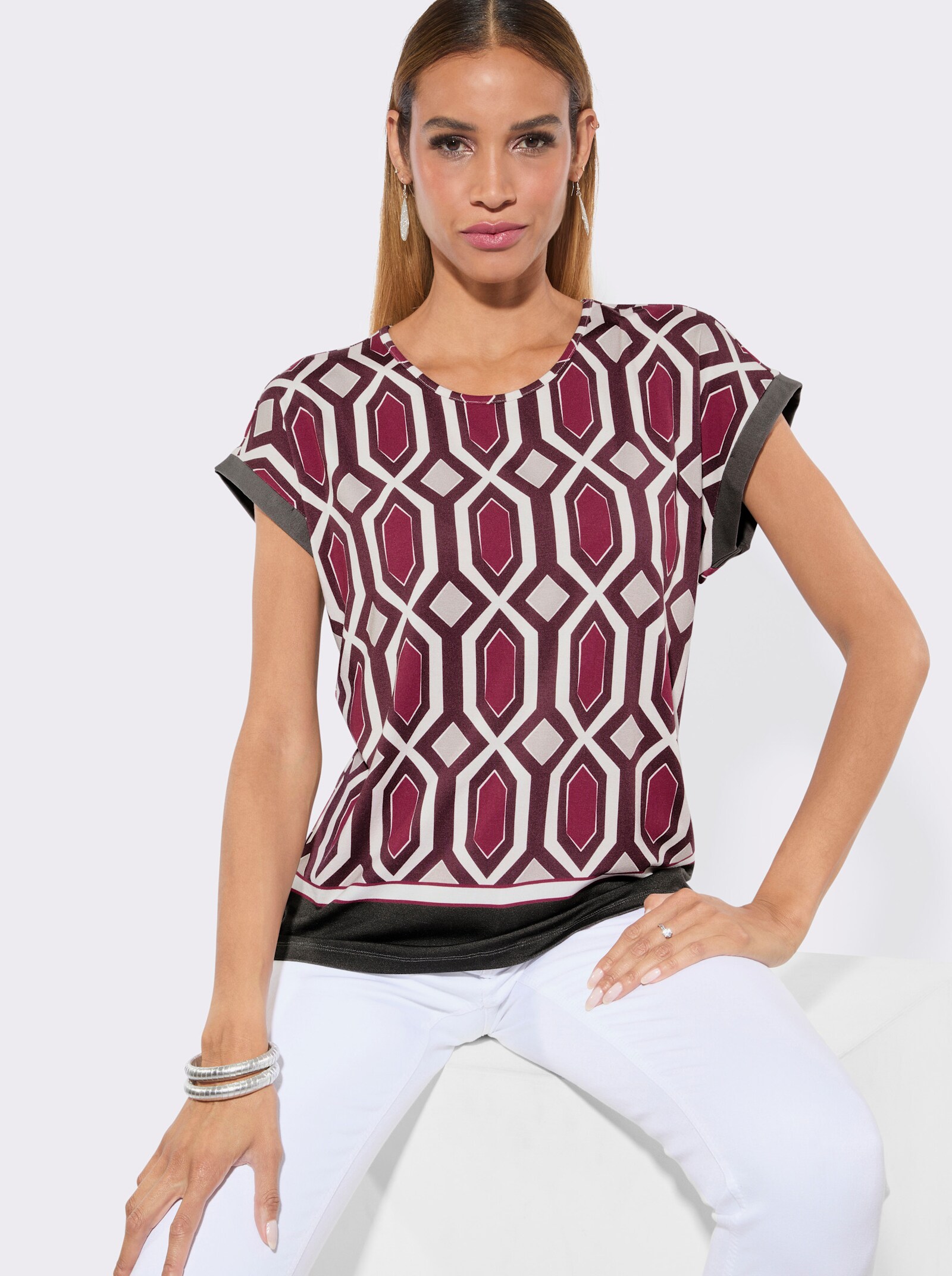 Kurzarmshirt mit Grafik-Dessin - malve-graphit-bedruckt