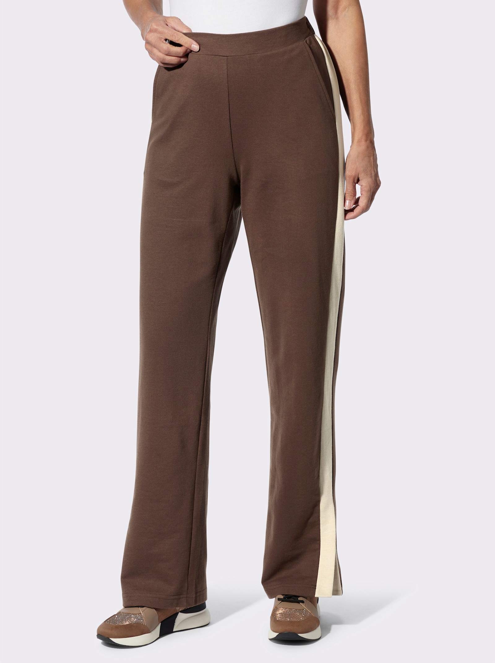 Sweathose mit Galonstreifen - schoko-beige