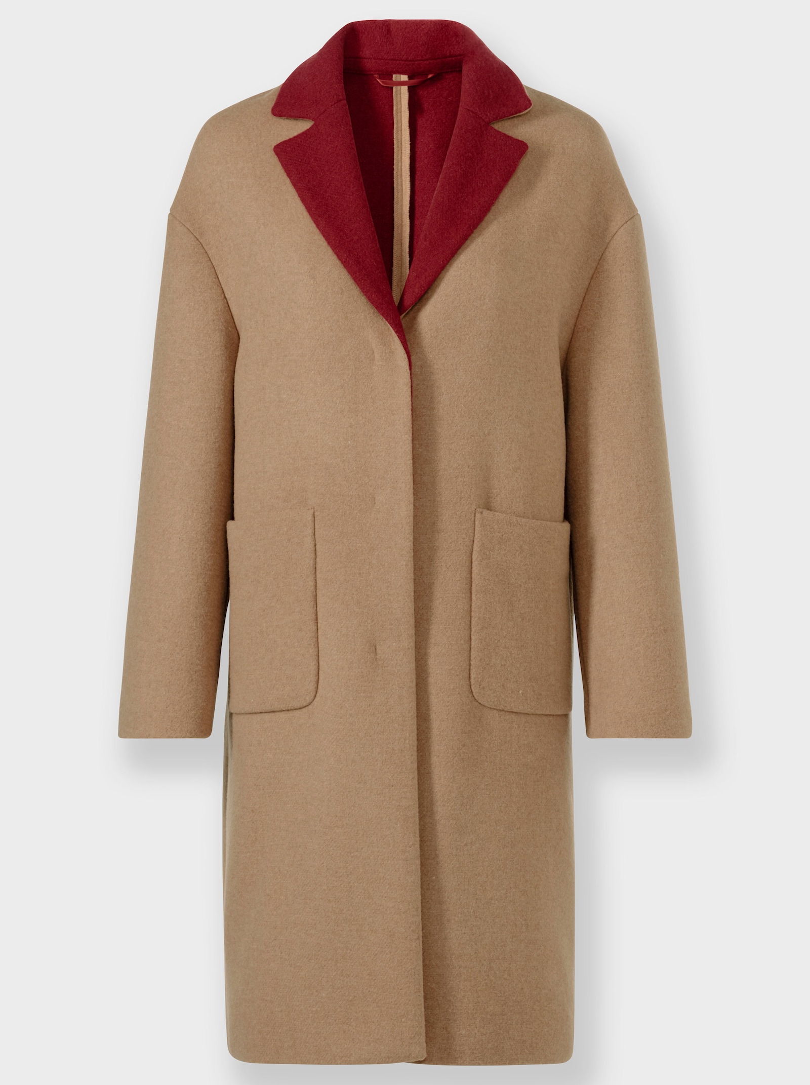 heine Wintermantel mit Kontrast-Details - camel-kirsche