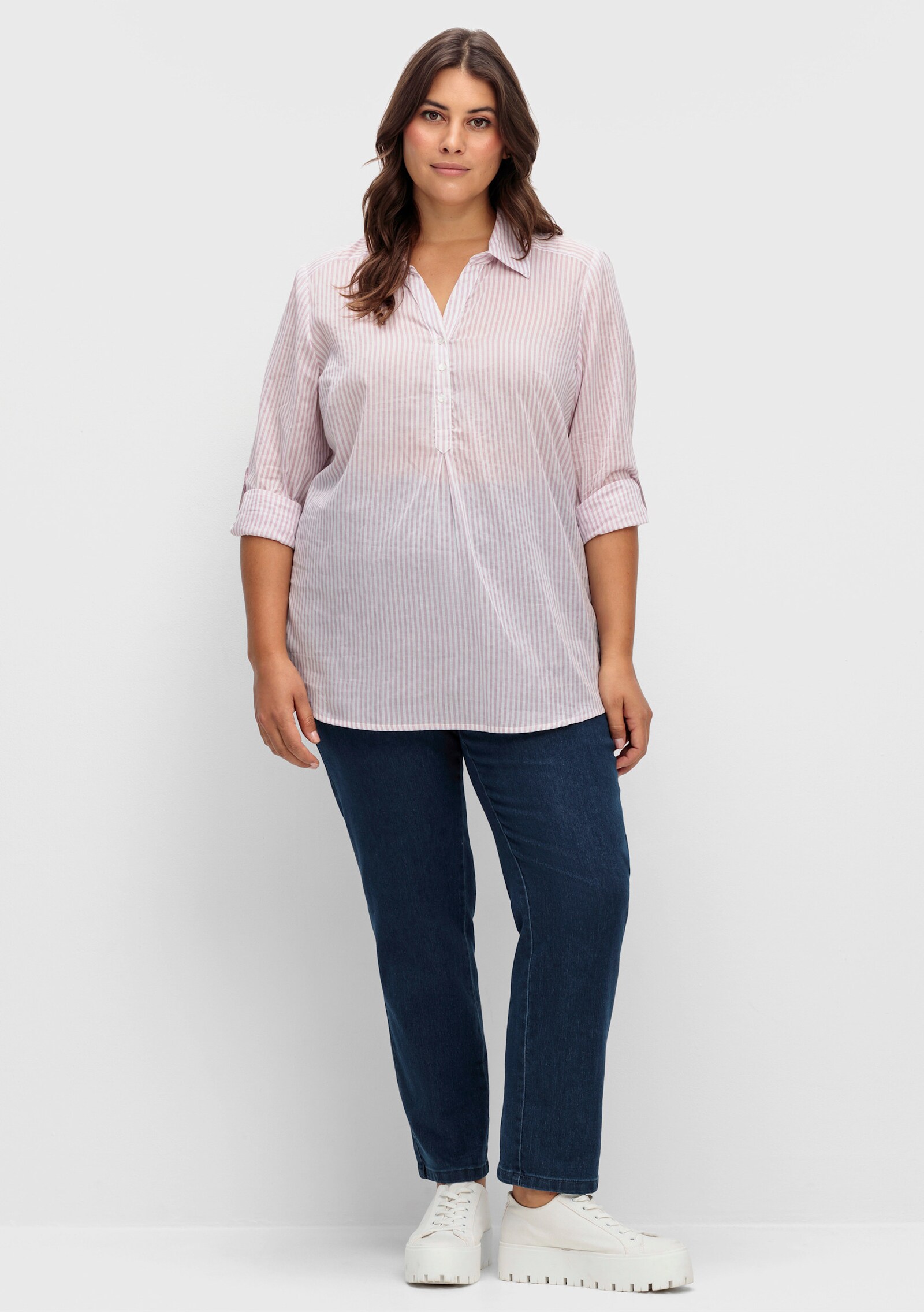 Schlupfjeans mit imitierter Reißverschluss-Blende - blue-stone-washed