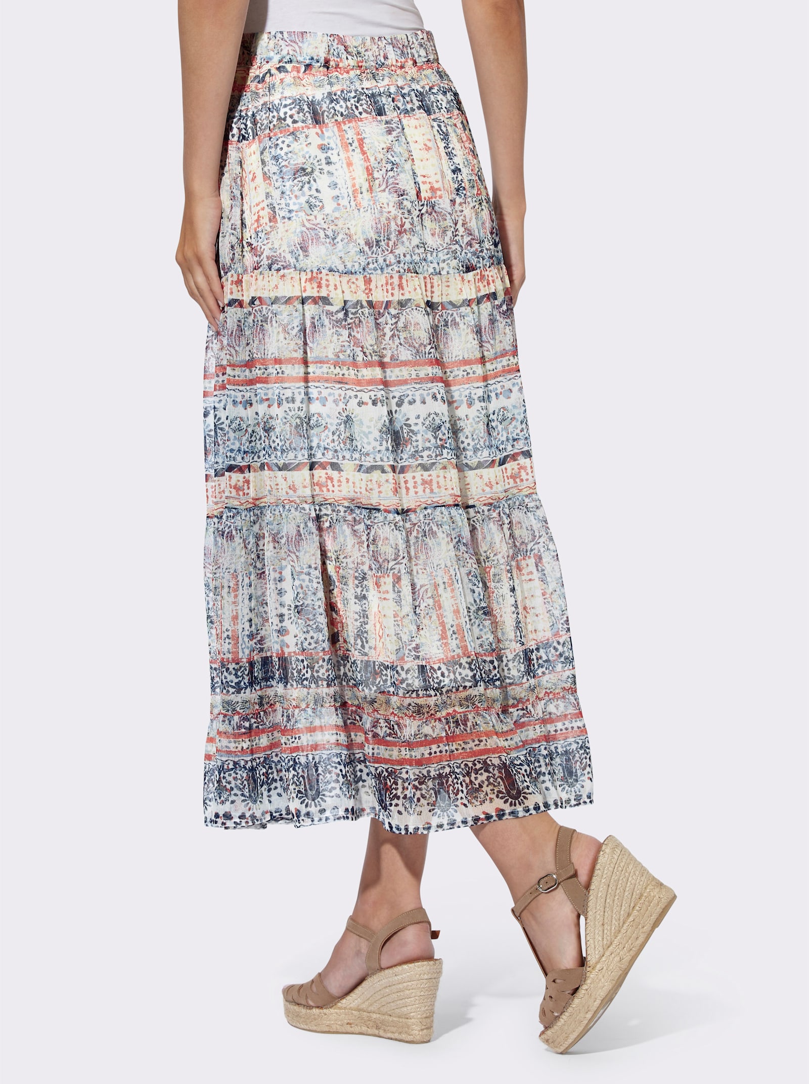 heine Maxirock mit Volants - dunkeltaupe-marine-bedruckt