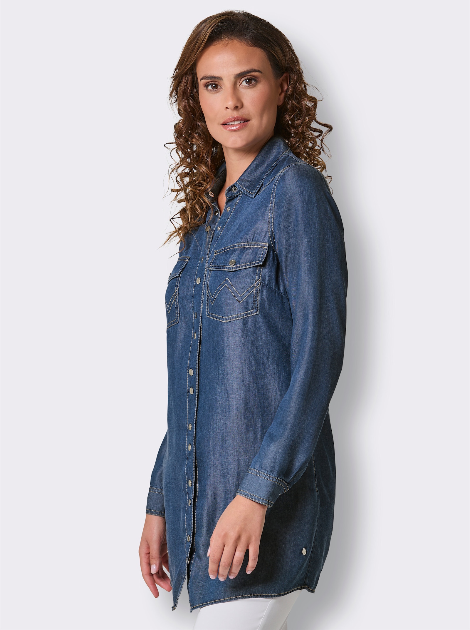 CREATION L PREMIUM Longbluse mit Druckknöpfen - blue-bleached