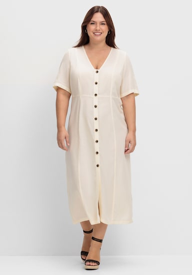 Sommerkleid Knöpfe in Horn-Optik - champagner