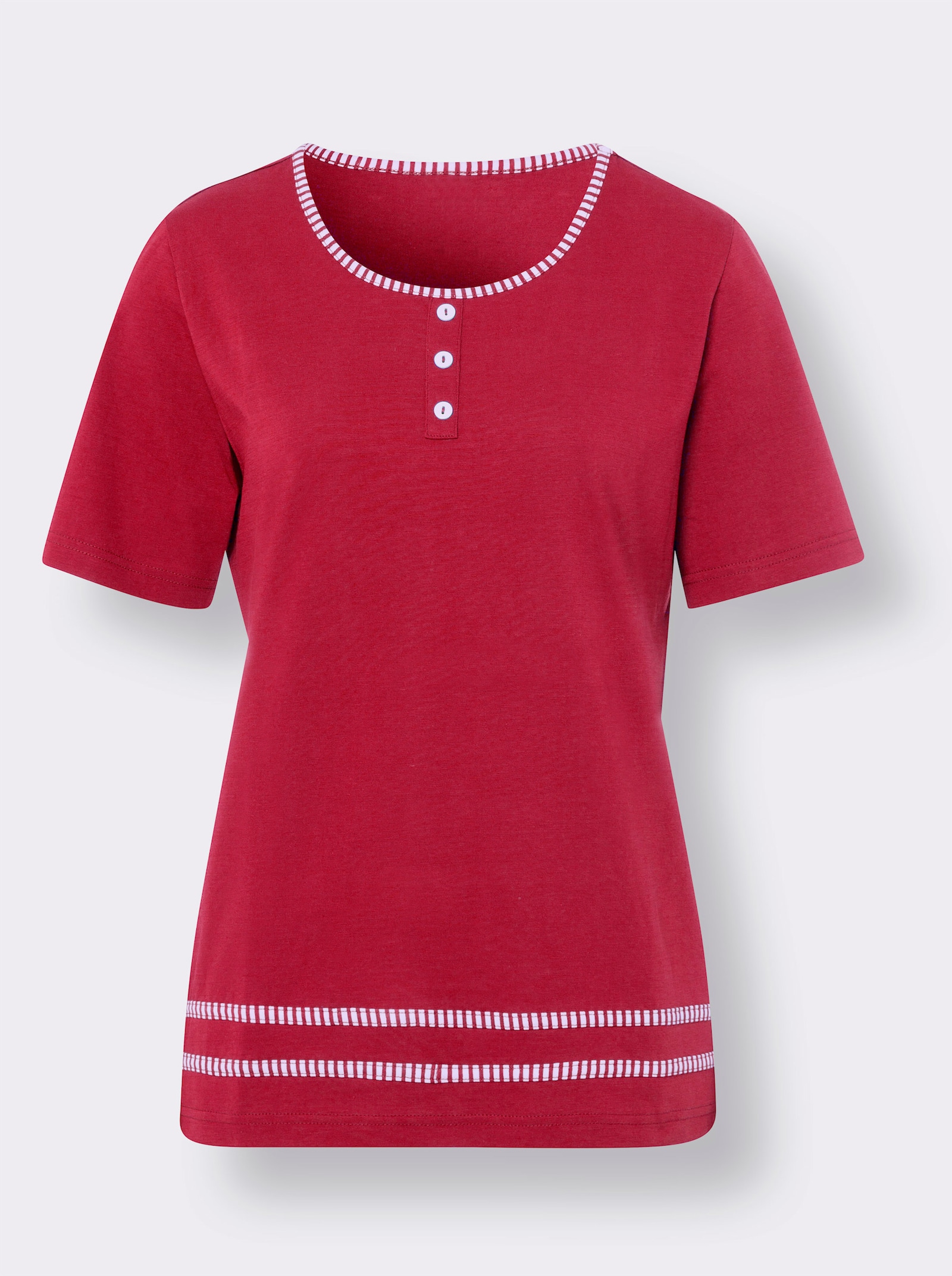 Shirt met ronde hals en paspels - rood/ecru