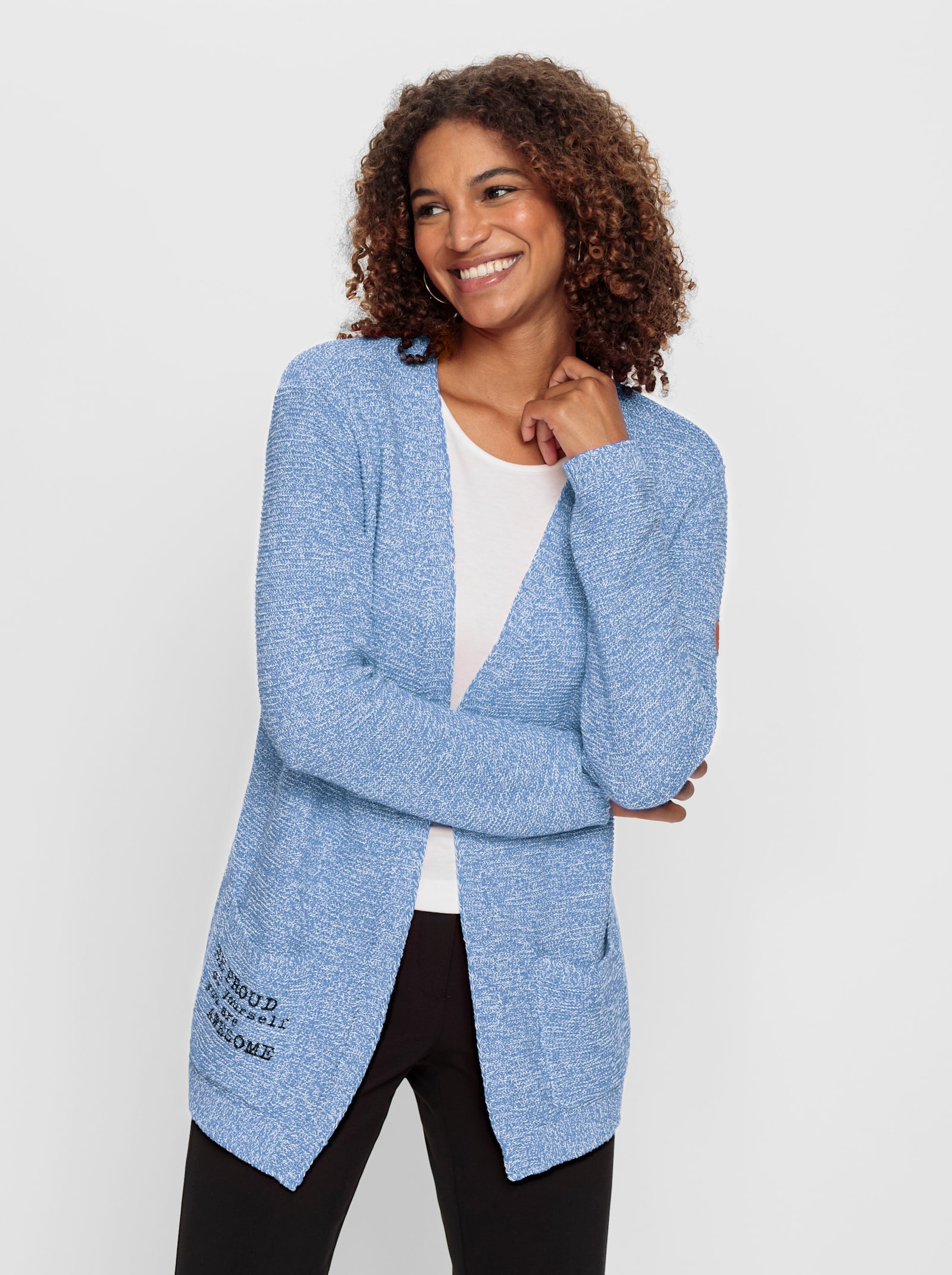 Strickjacke in Melange-Optik - himmelblau-weiß-meliert