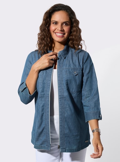 Jeansbluse mit Reißverschluss - blue-bleached