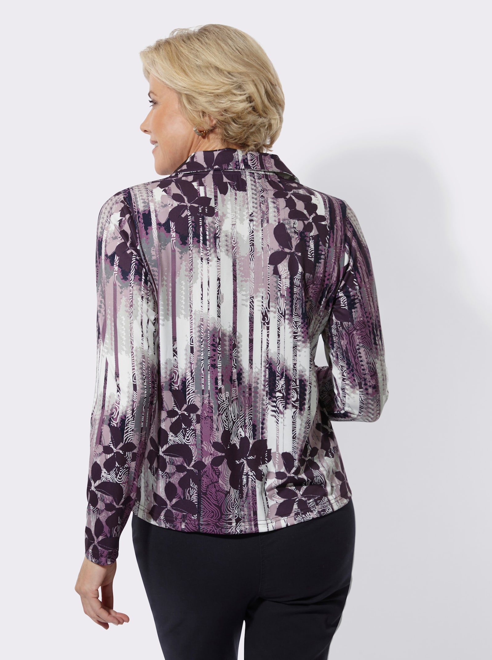 Poloshirt in 2-in-1-Optik - marine-mauve-bedruckt