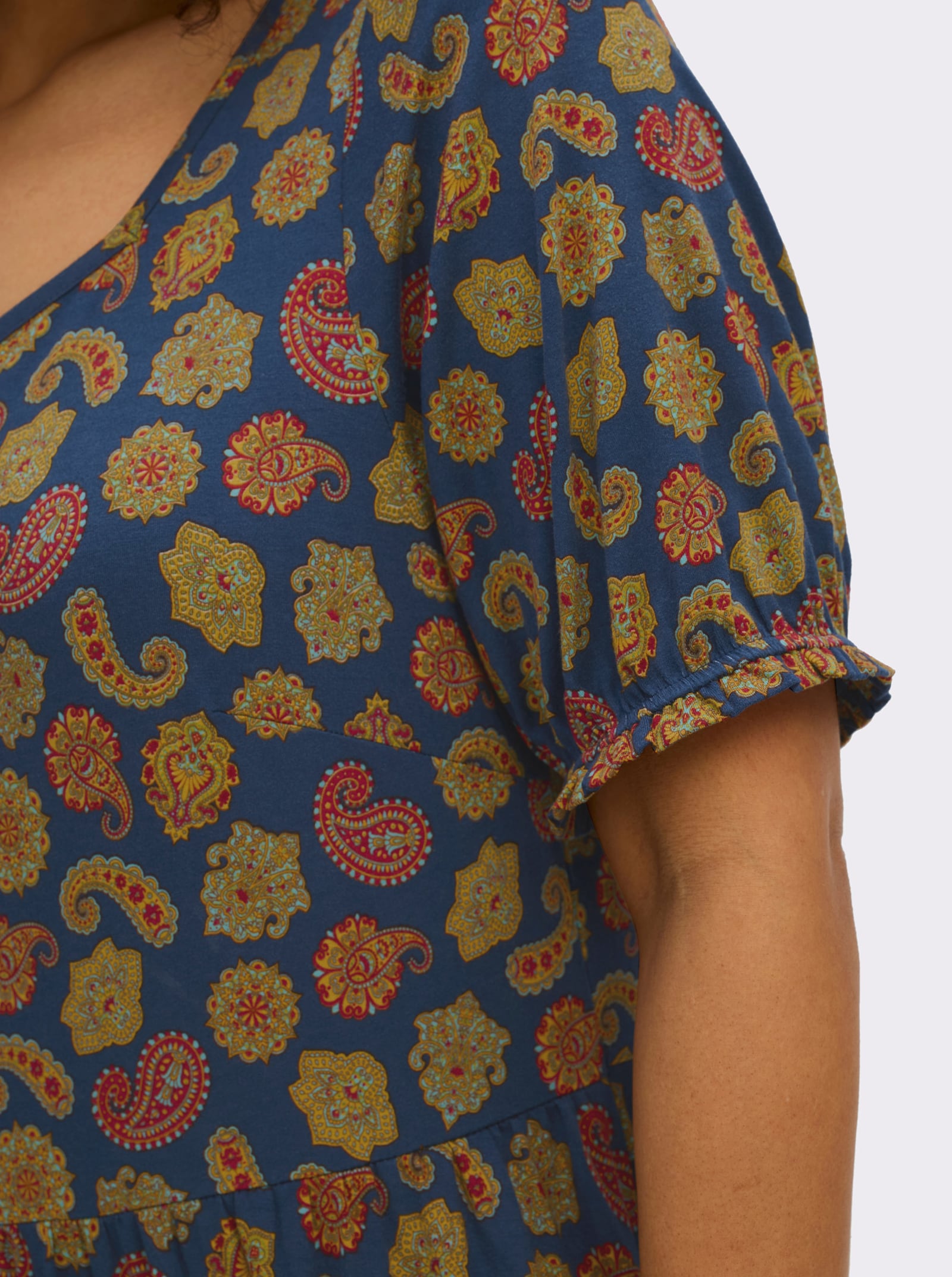 sheego Jerseykleid mit Paisleymuster - tiefblau-ozean-bedruckt