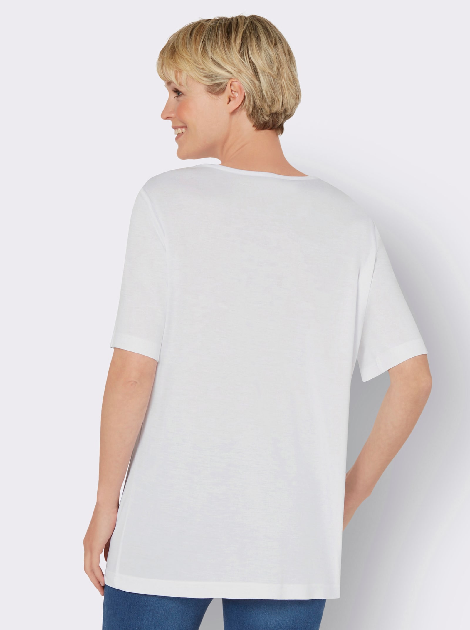 Kurzarmshirt mit Ziersteinchen, reine Viskose - weiss