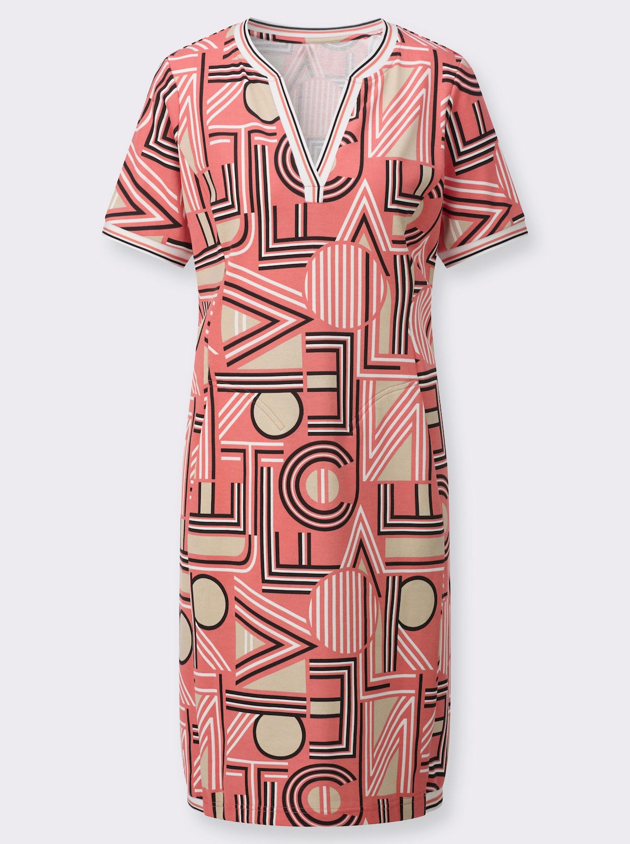 Jerseykleid - koralle-sand-bedruckt
