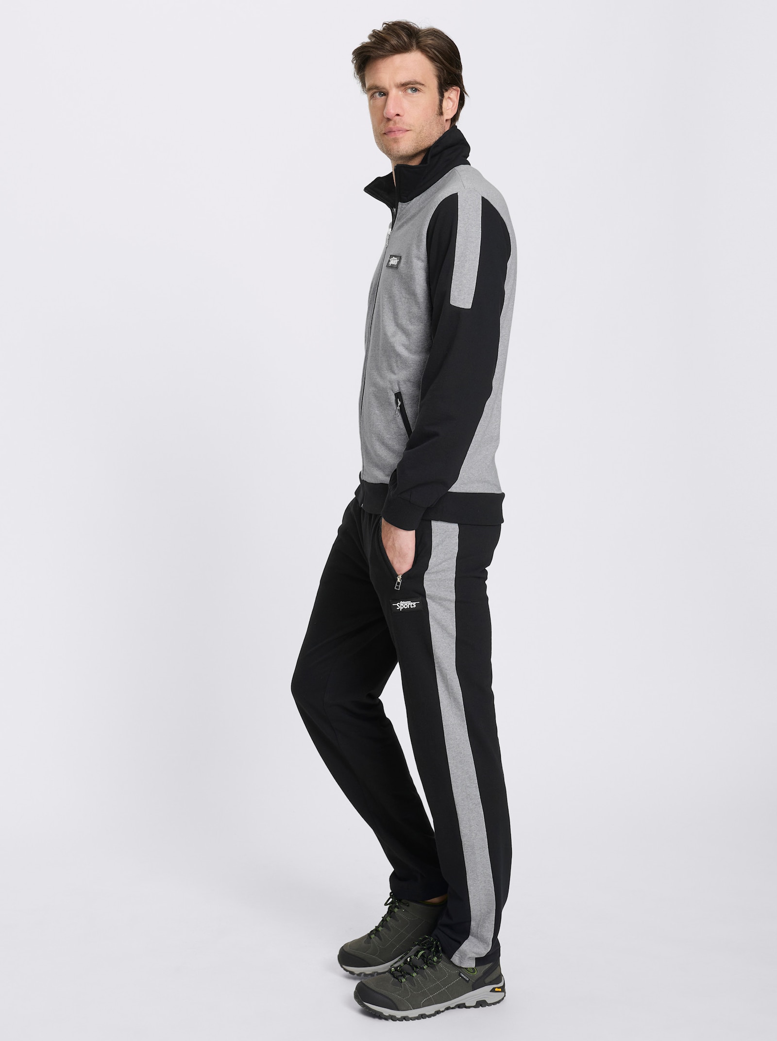 Catamaran Sports Sweatjacke mit Color-Blocking - grau-meliert-schwarz