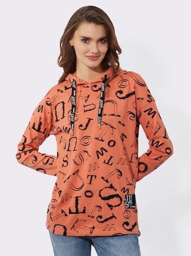 Longshirt im Lettering-Dessin - papaya-schwarz